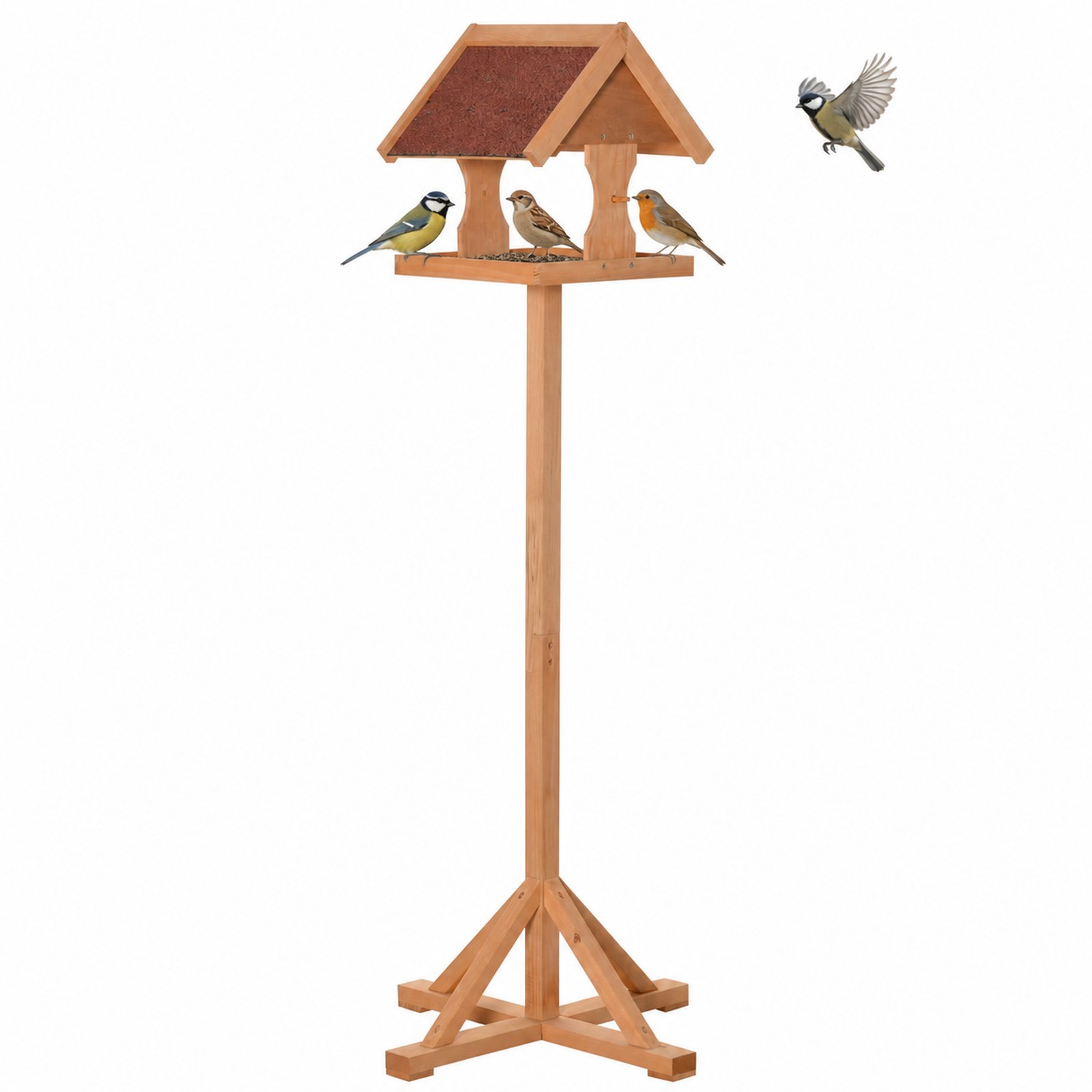 Wooden Bird Table Wild Bird Feeding Station Freestanding Feeder for Garden Outdoor 55 x 55 x 144cm