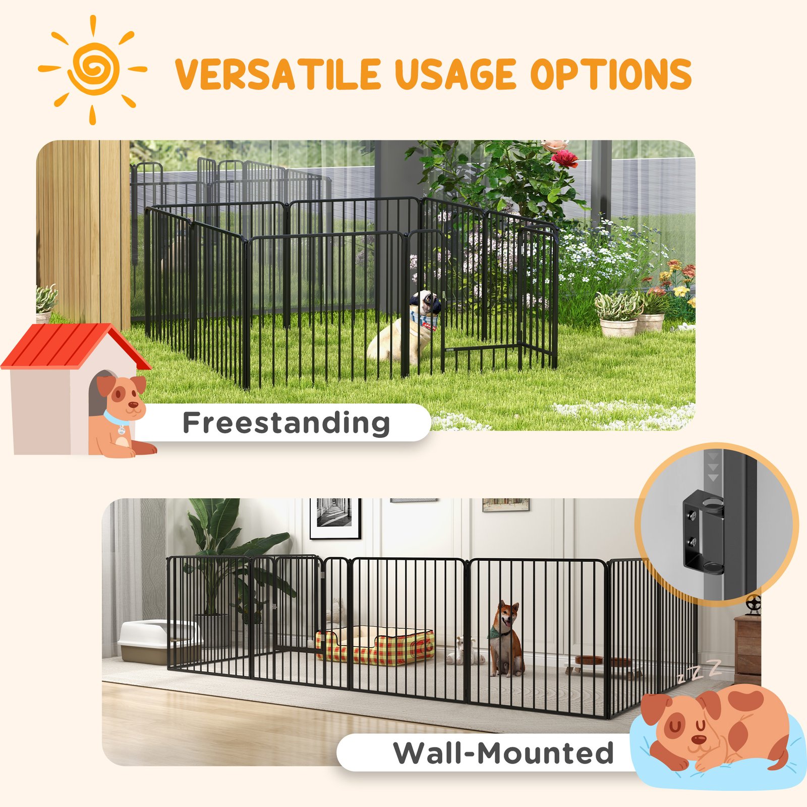 80cm 8 Panels Heavy Duty Dog Pen, Pet Playpen for Indoors, Outdoors, Small, Medium Dogs