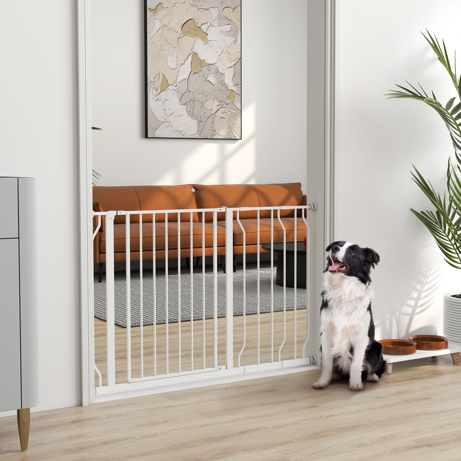 Wide Dog Safety Gate, with Door Pressure, for Doorways, Hallways, Staircases - White