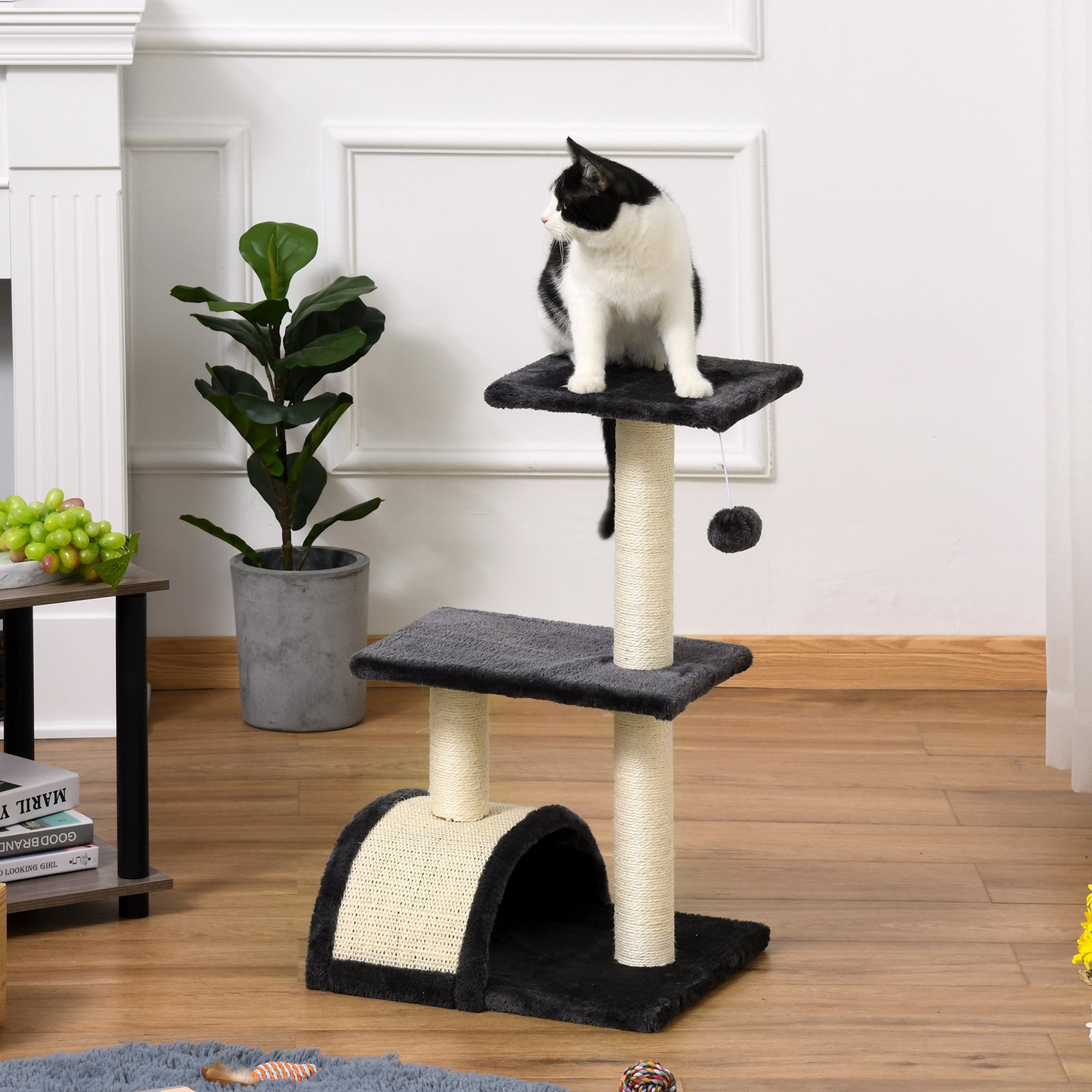 72cm Cat Tree with Scratching Post, Pad for Indoor Cats - Smoky Grey - Image 9