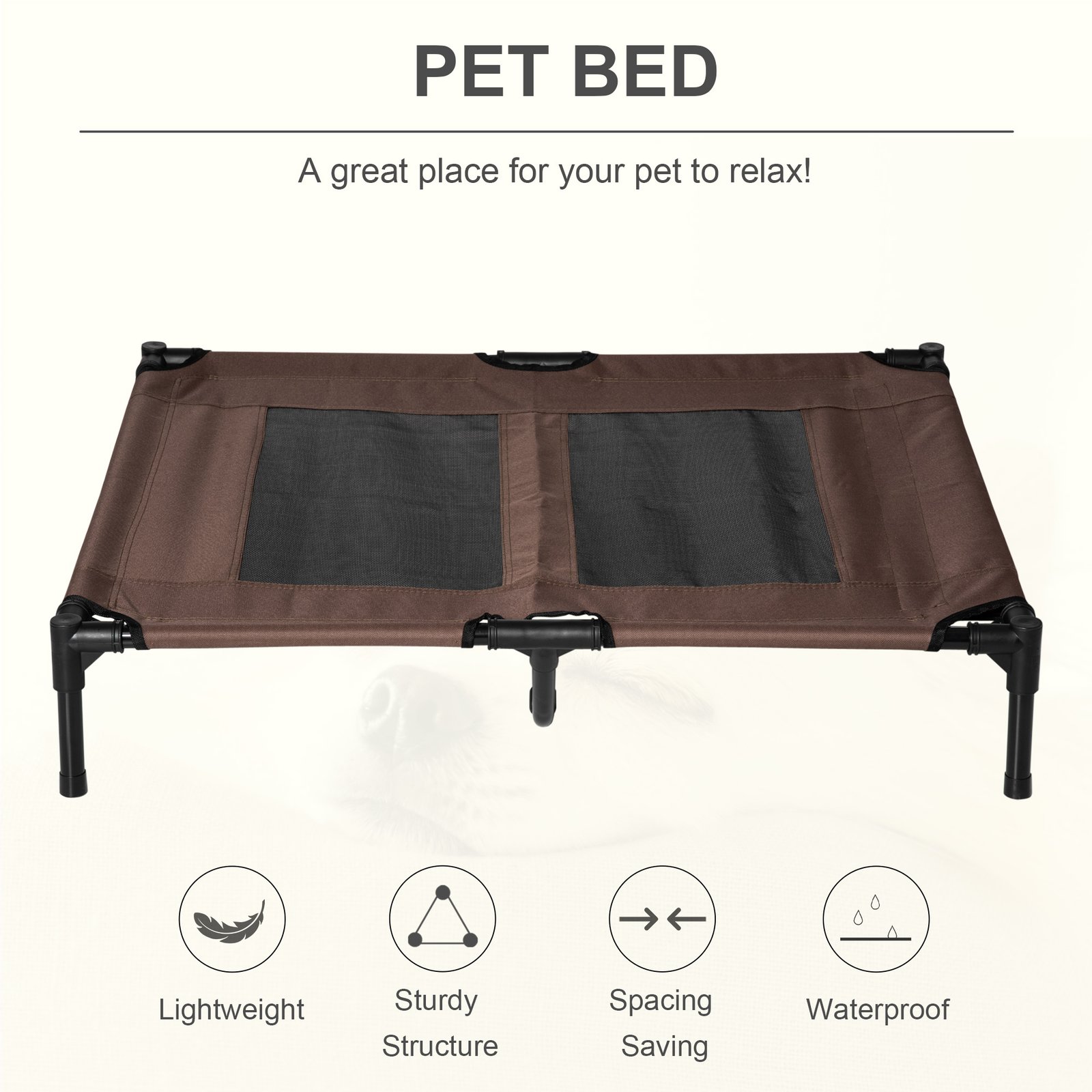 Large Raised Dog Bed Cat Elevated Lifted Cooling Portable Camping Basket Outdoor Indoor Mesh Pet Cot Metal Frame Brown