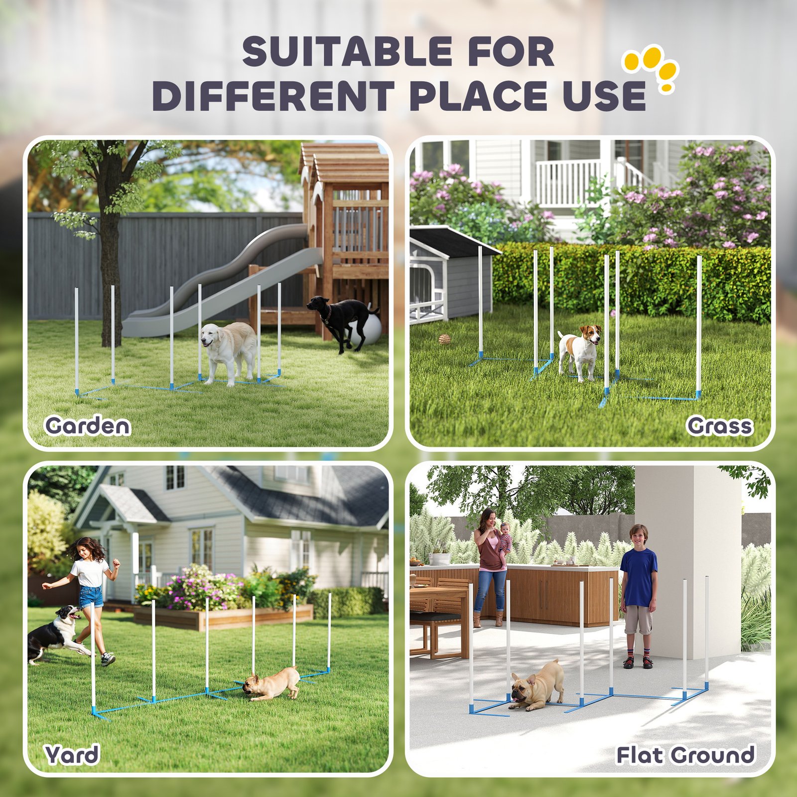 Dog Agility Equipment Training Adjustable Obstacle Course Set with 6 Weaves Poles Storage Bag for Pet Outdoor Games Exercise