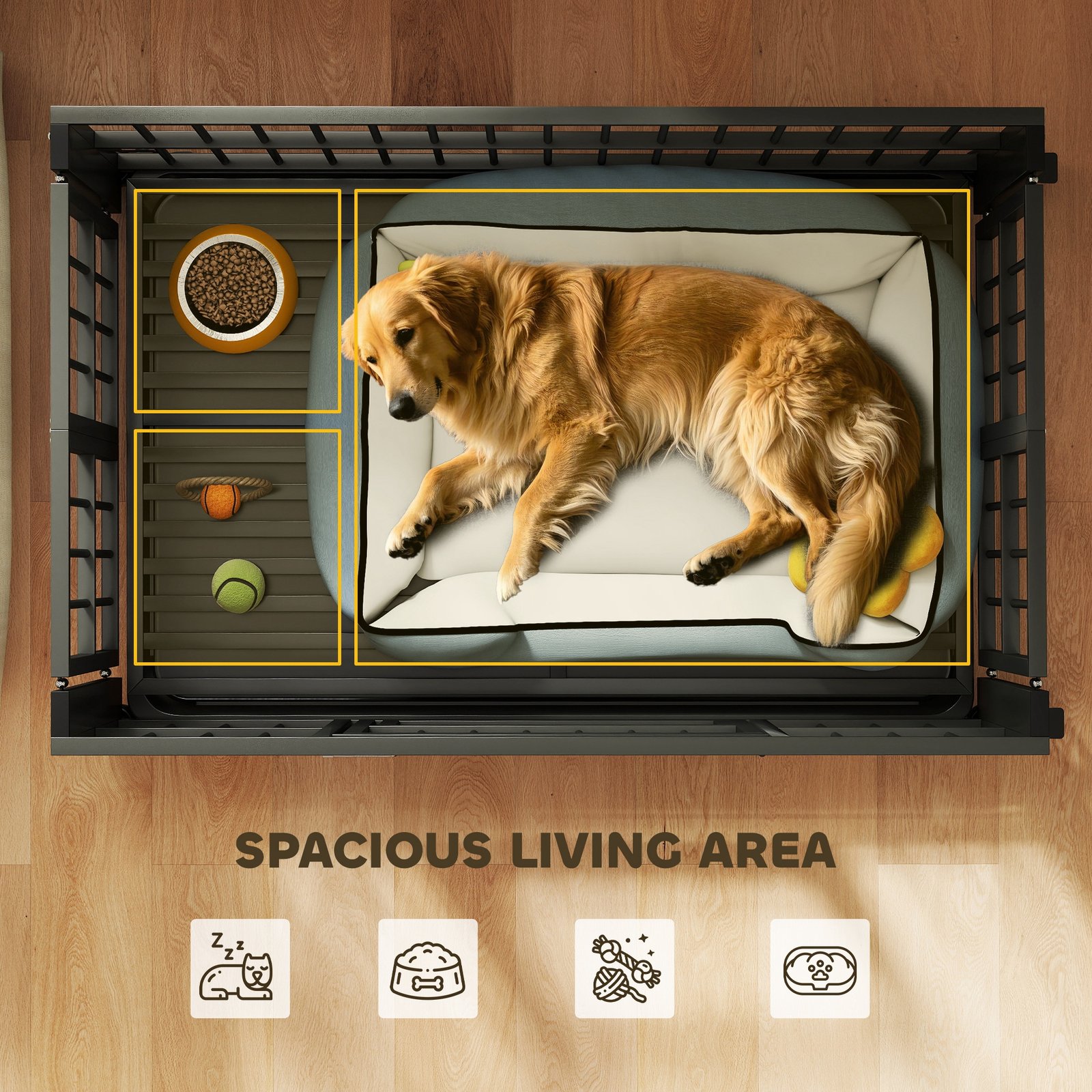 43" Heavy Duty Dog Crate, Foldable Dog Cage, with Openable Top, Locks, Removable Tray, Wheels - Black - Image 3