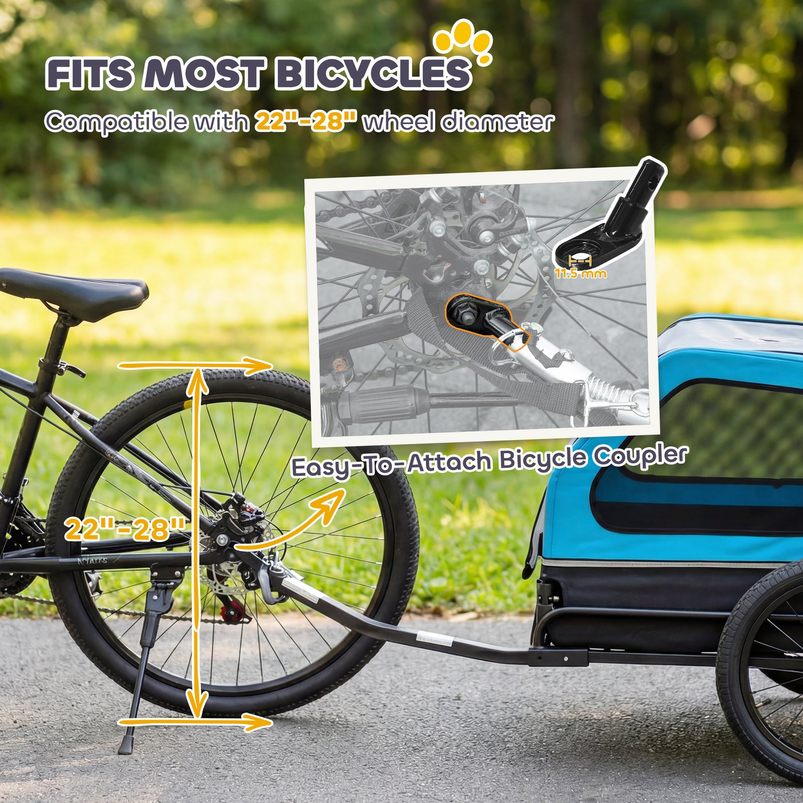 Dog Bike Trailer with Flip-Down Ramp Tailgate, Quick Release Frame, Universal Bicycle Coupler, Reflectors, Blue