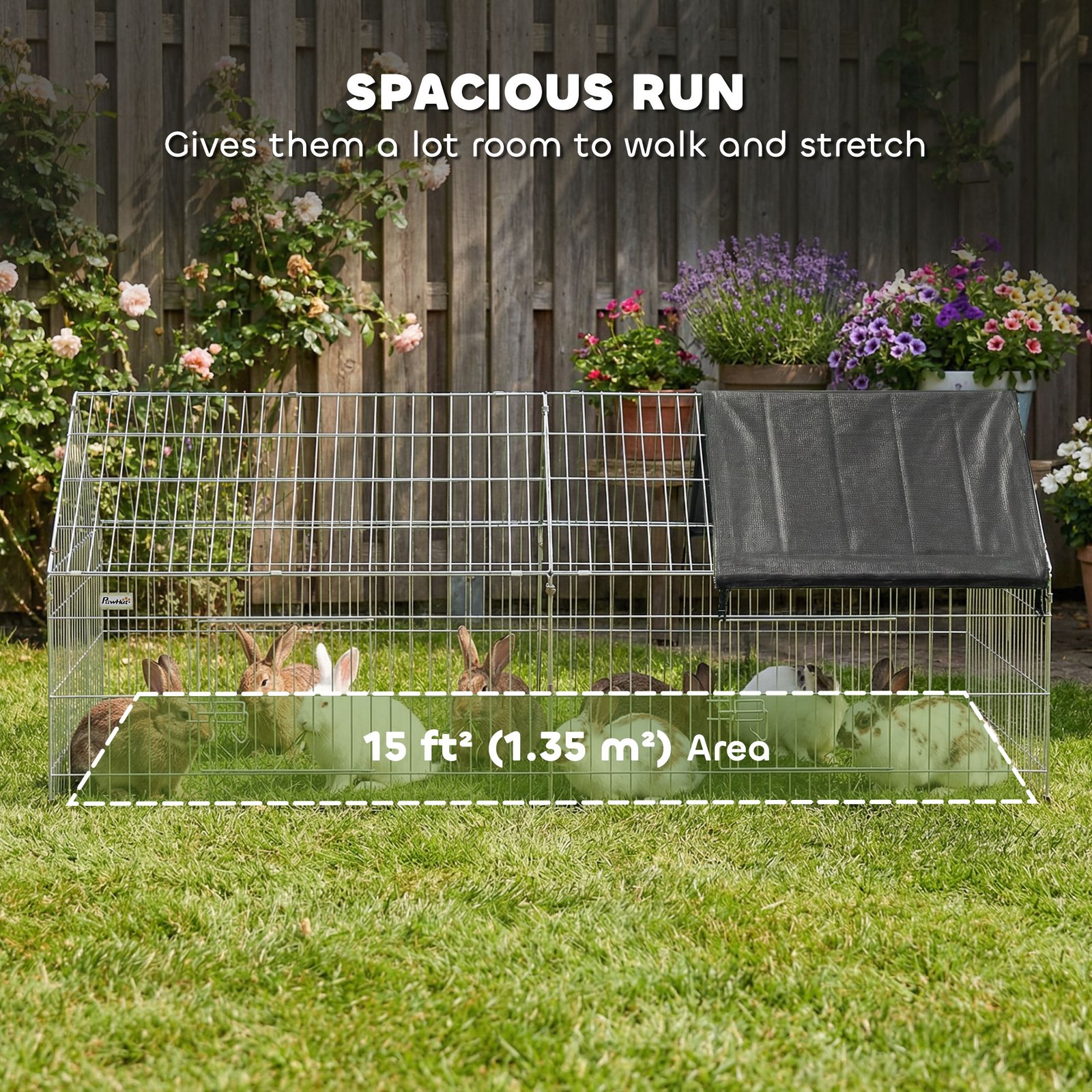 Rabbit Run with Protective Cover for Small Animals, Chickens, Guinea Pigs, Tortoises, 180 x 75 x 75 cm, Black