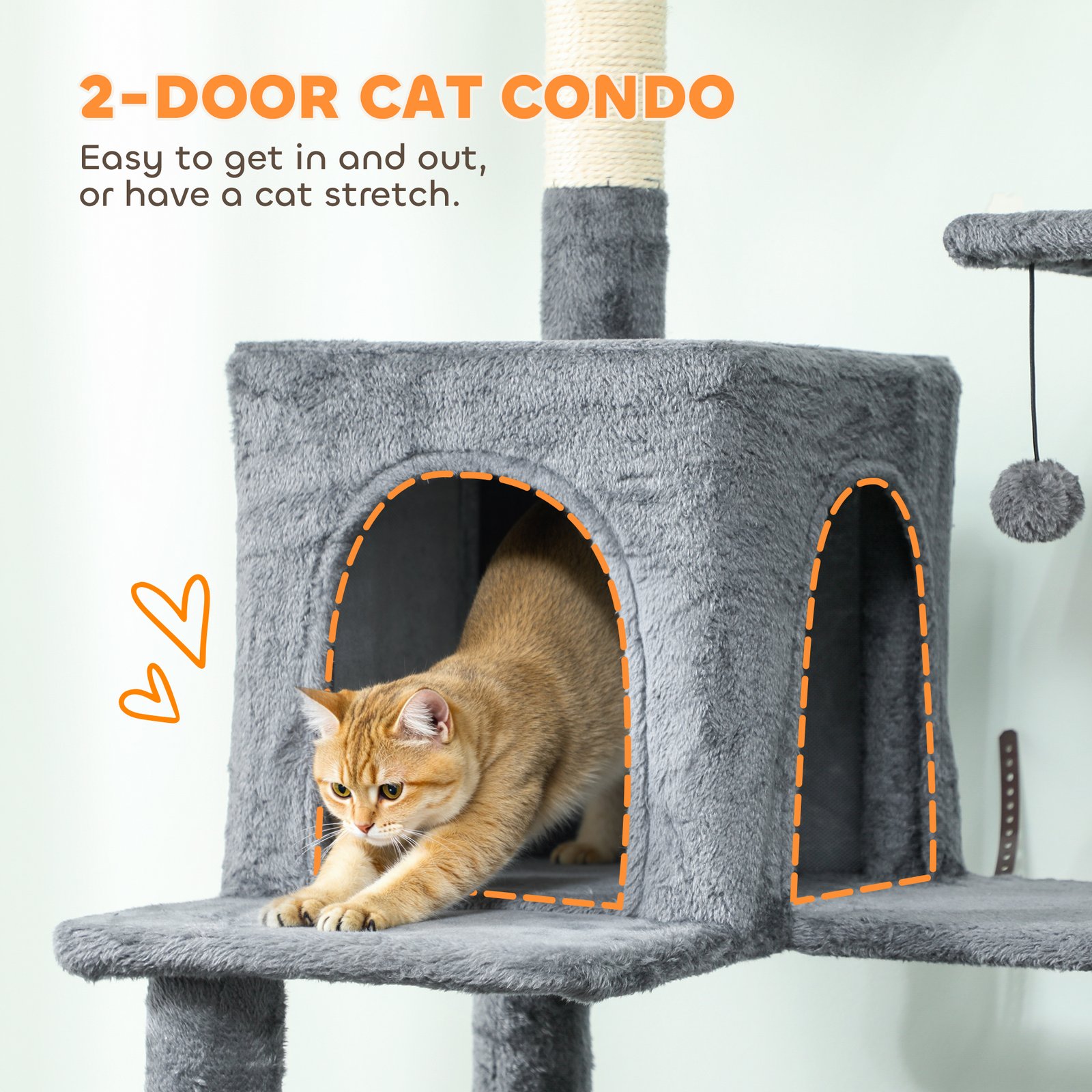 202cm Large Cat Tree with 6 Scratching Posts, 2 Hammocks, 2 Condos, 2 Perches, Pompoms, for Indoor Cats to Rest and Play