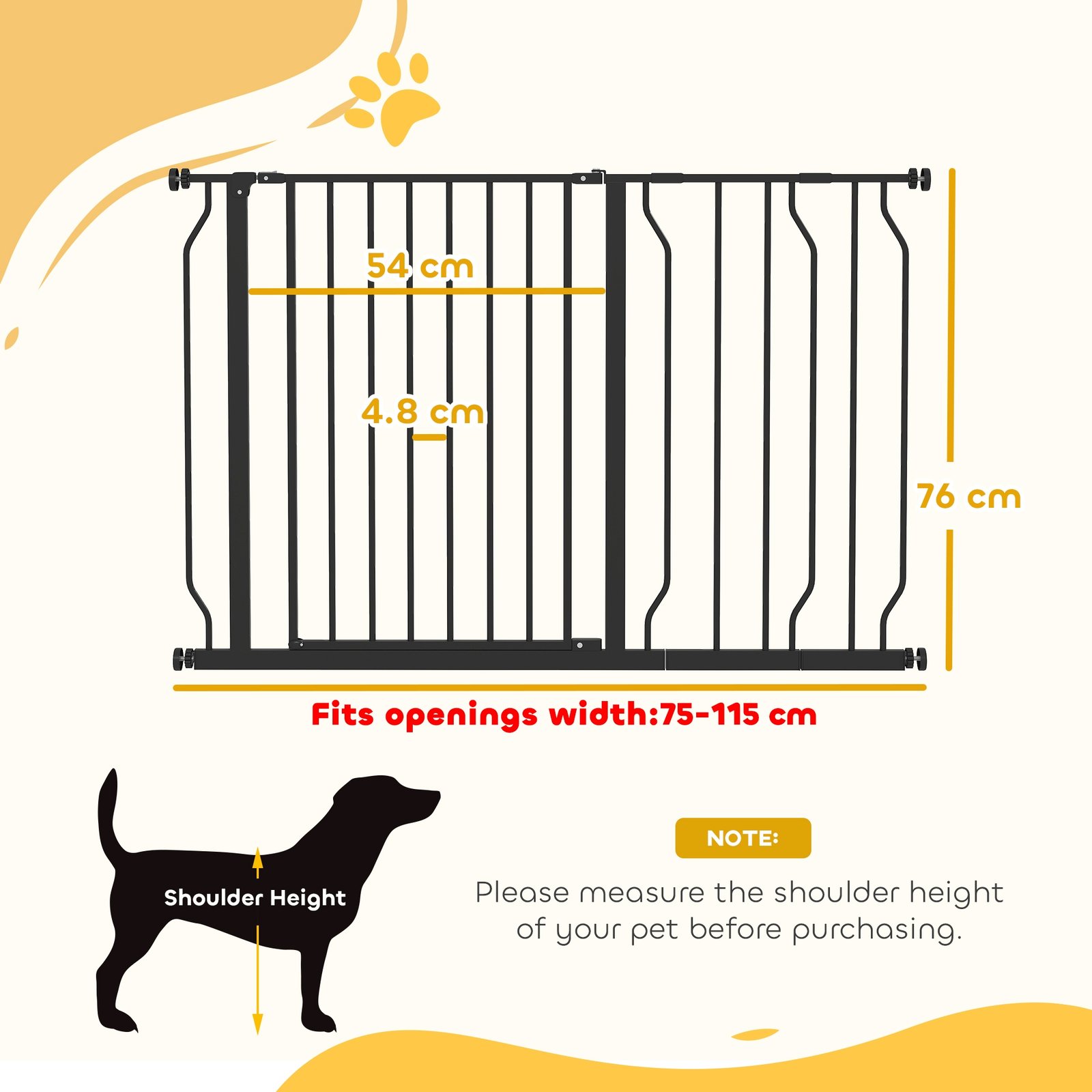 Wide Dog Safety Gate, with Door Pressure, for Doorways, Hallways, Staircases - Black