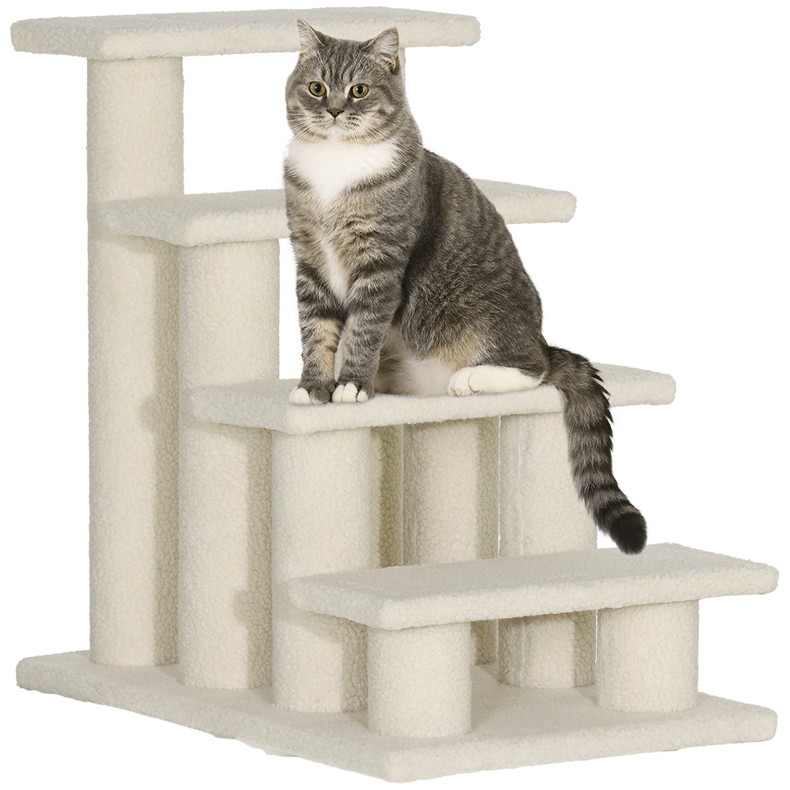 Dog Steps for Bed 4 Step Pet Stairs for Sofa Dog Cat Climb Ladder 63x43x60 cm Cream