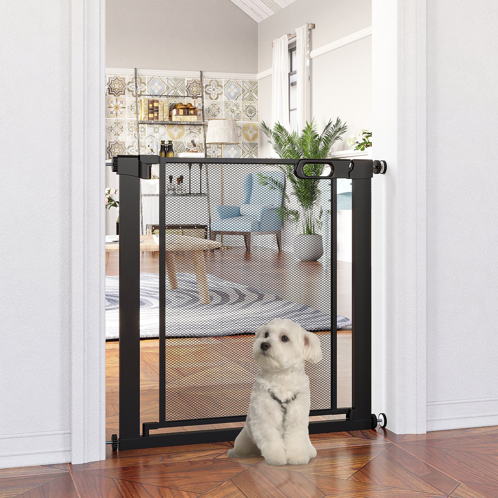 Dog Safety Gate, for Hallways, Staircases, Doors w/ Automatic Closing Door - Black - Image 9