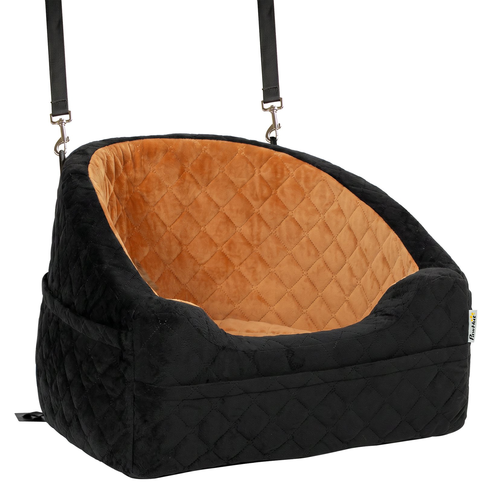 Dog Car Seat, Detachable Washable Dog Booster Seat with Thick Cushion, Seat Belt, Pockets for Small Under 10kg, Brown