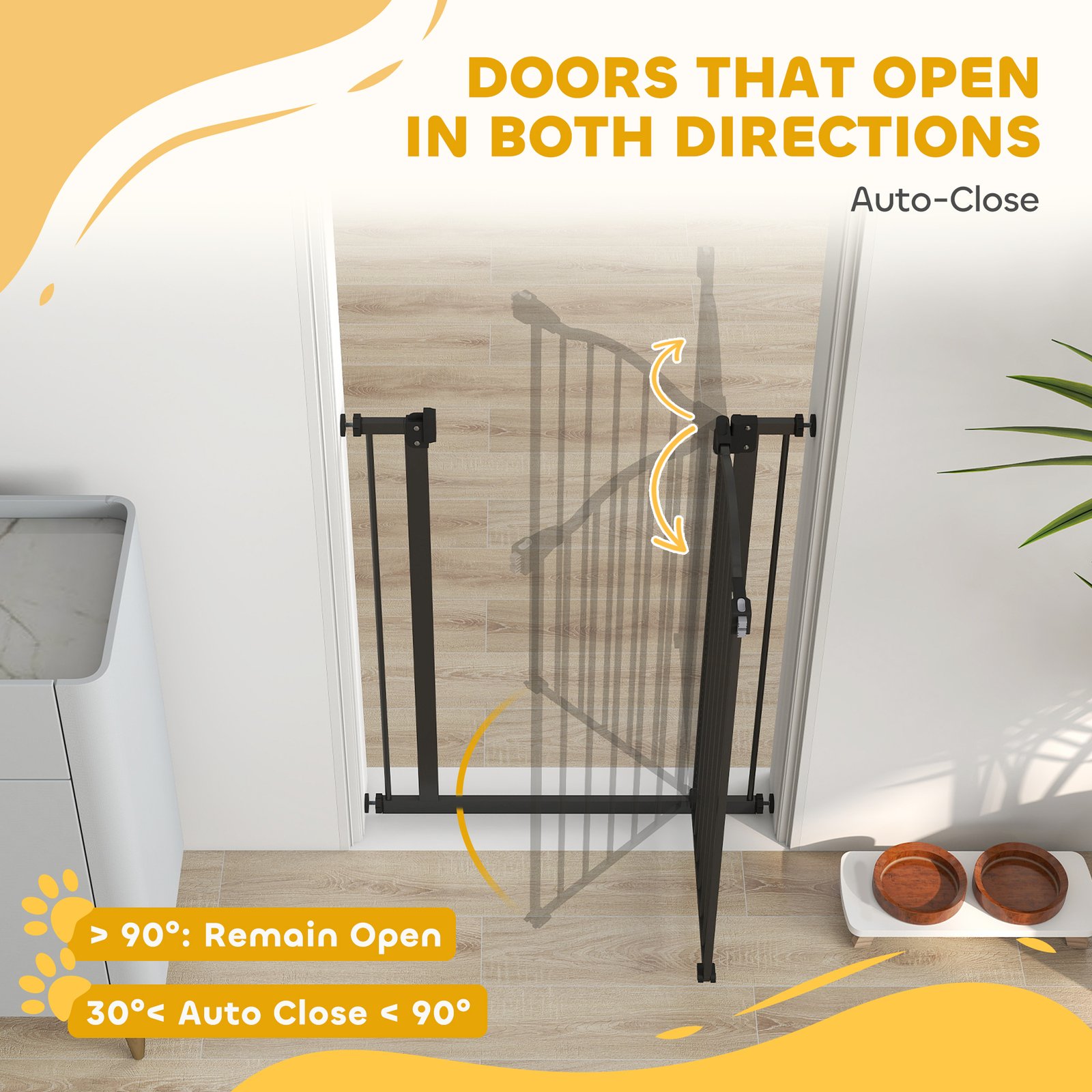 Pressure Fit Dog Stair Gate No Drilling Safety Gate Auto Close for Doorways, Hallways, 74-80cm Adjustable, 94cm Tall, Black - Image 5