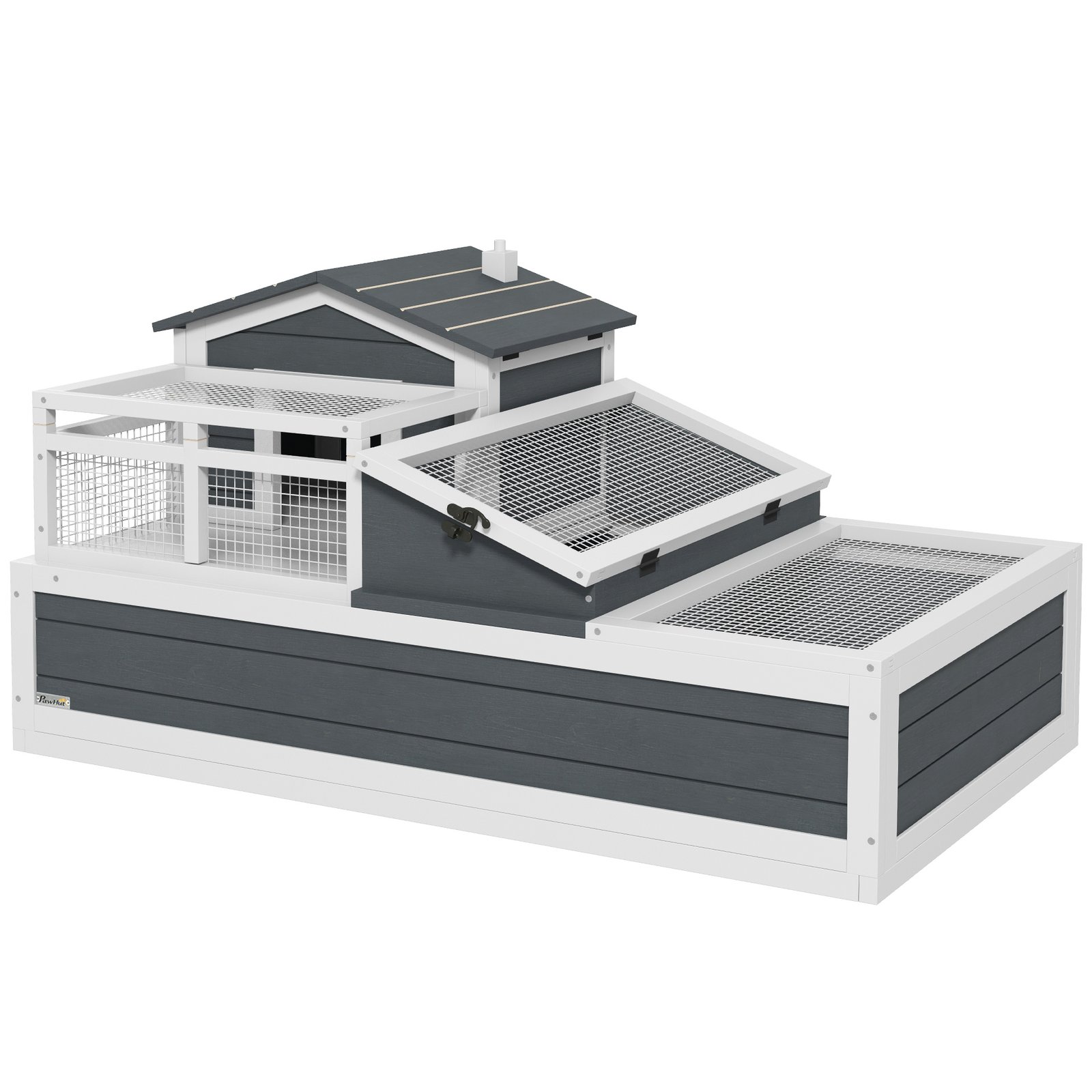 Tortoise House 3-Room with 2 Stories, Ladder, Balcony, Tray, Openable Roof, 59H x 112L x 65Wcm, Grey