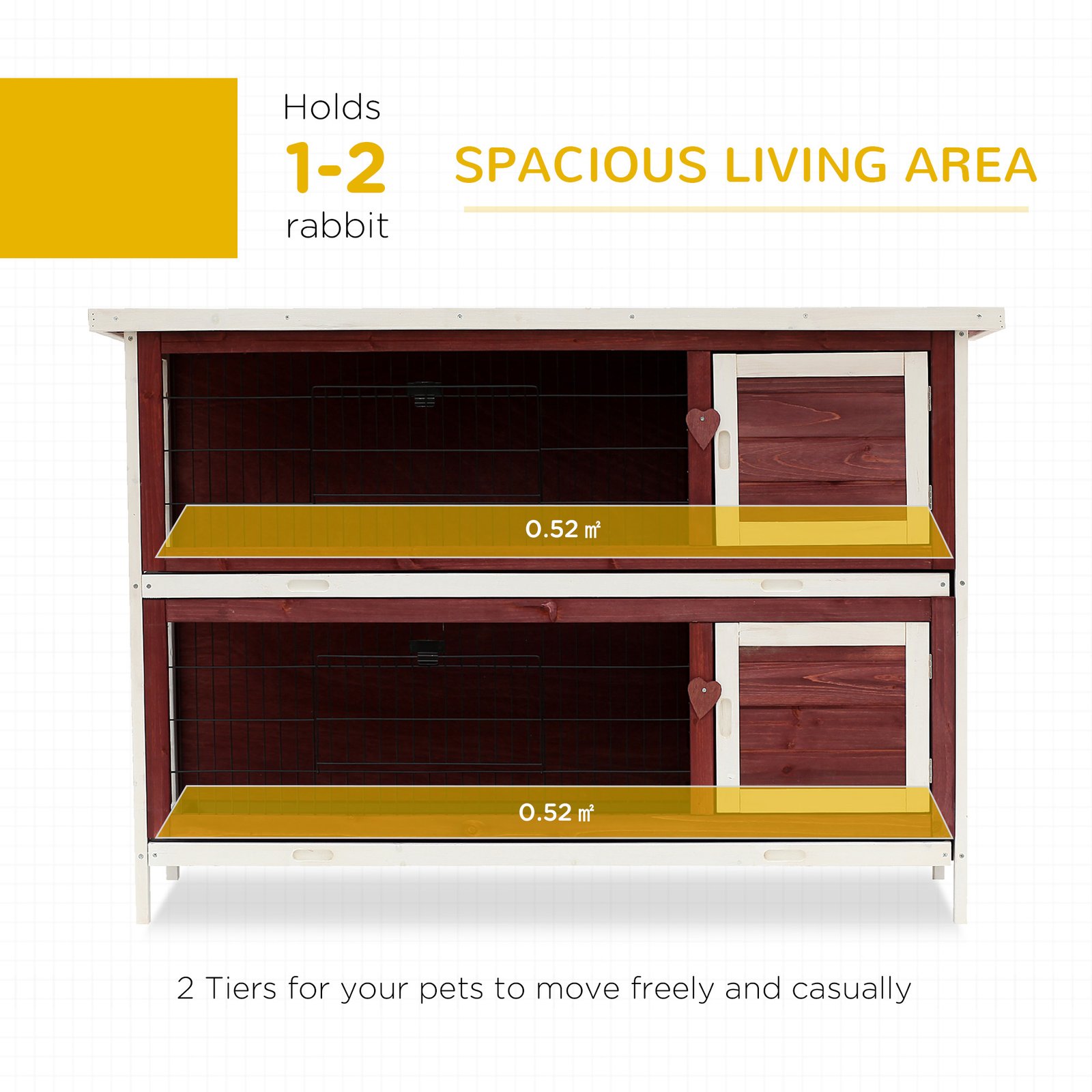 Rabbit Hutch Outdoor 2-Tier Guinea Pig Cage Bunny House Cage with No-Leak Trays for Indoor and Outdoor 136 x 50 x 93cm