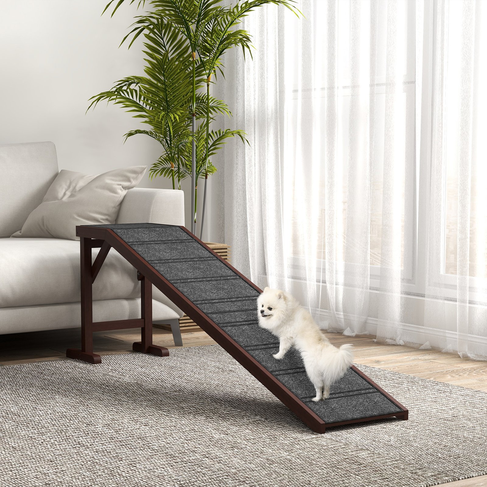 Pet Ramp for Dogs with Non-Slip Carpet and Top Platform - Brown & Grey - Image 9