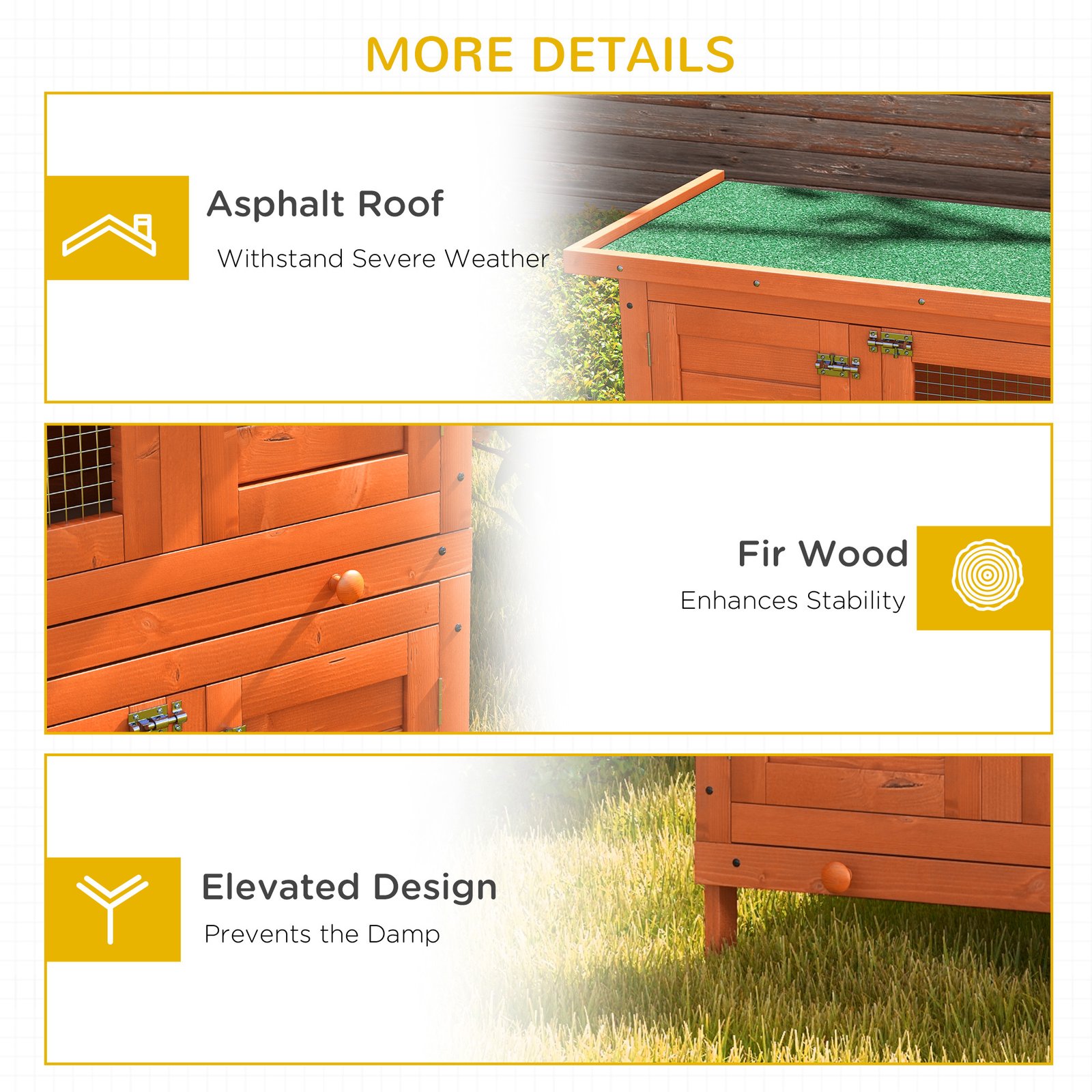 Rabbit Hutch Outdoor Guinea Pig Hutch Wooden Duck House Pet Cage with Opening Roof, 90 x 45 x 90cm - Image 7