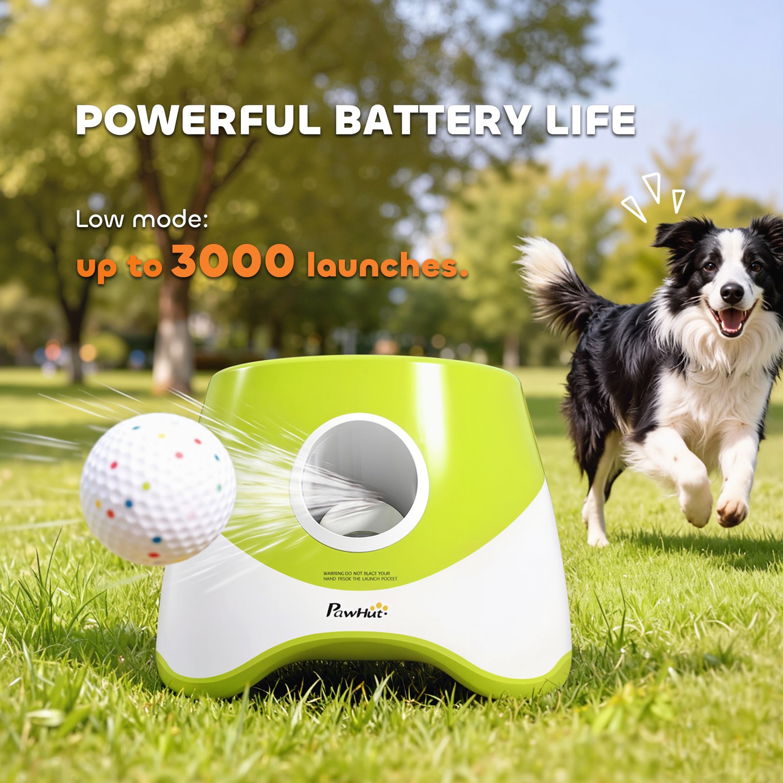 Automatic Dog Ball Launcher with 5 ETPU Balls 2.3", 3 Distance Settings 20/33/46ft, Green - Image 6