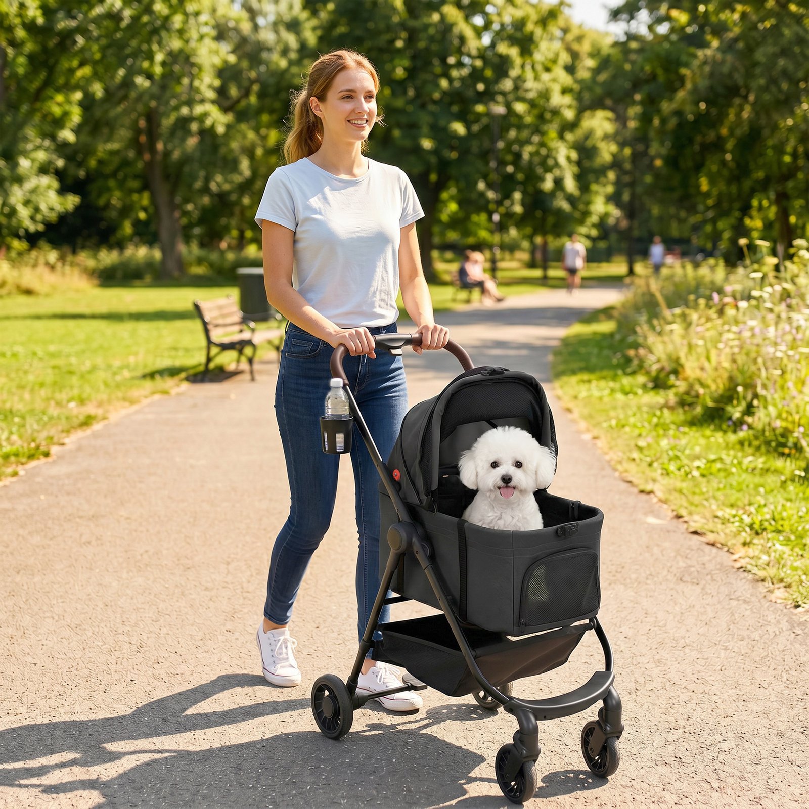Dog Stroller, 3 in 1 Foldable Pet Stroller for Small Puppy Cat with Detachable Travel Carrier, Storage Basket, Black - Image 3