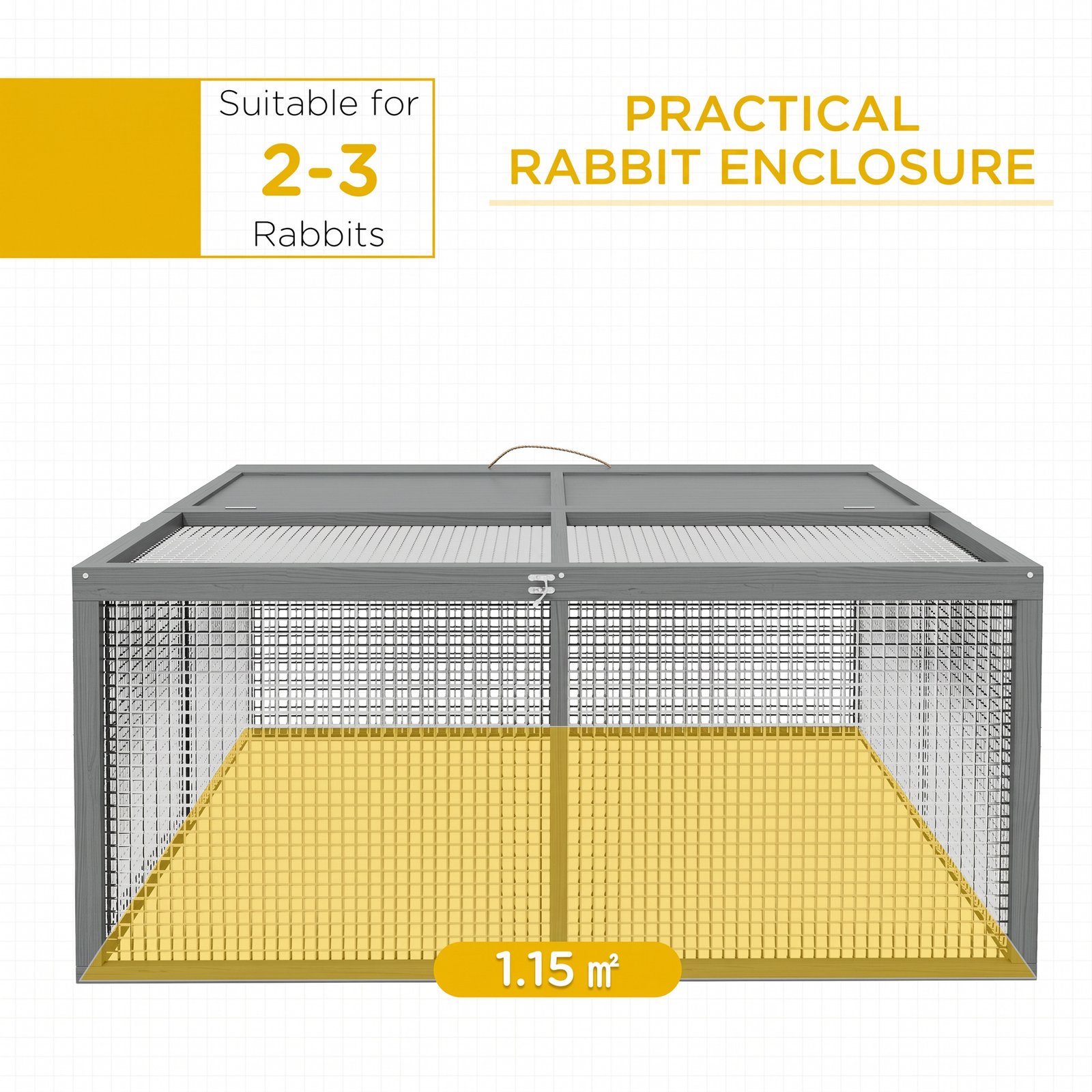 Wooden Folding Rabbit Hutch, for 2-3 Rabbits - Grey