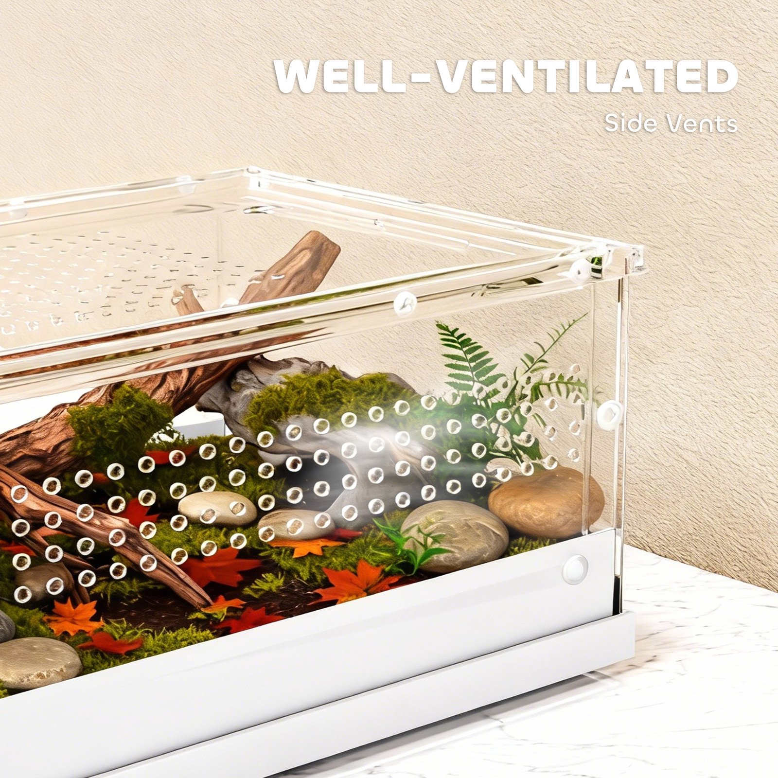 Acrylic Reptile Terrarium with Top Sliding Door, Vents, for Snake, Frog, Spider, Gecko, Tarantula, 40 x 30 x 15 cm