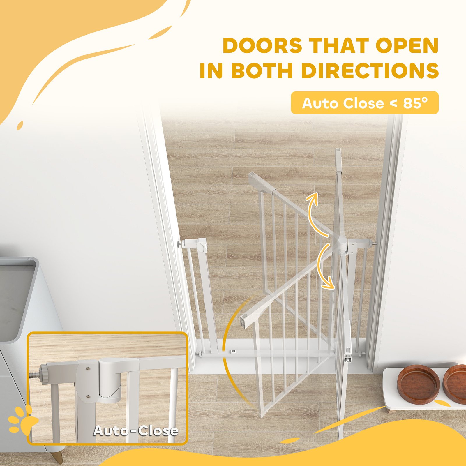 Baby Gate, Pet Safety Gate Pressure Fit, 76-81cm Wide with Two-Way Open, One-Hand Opening