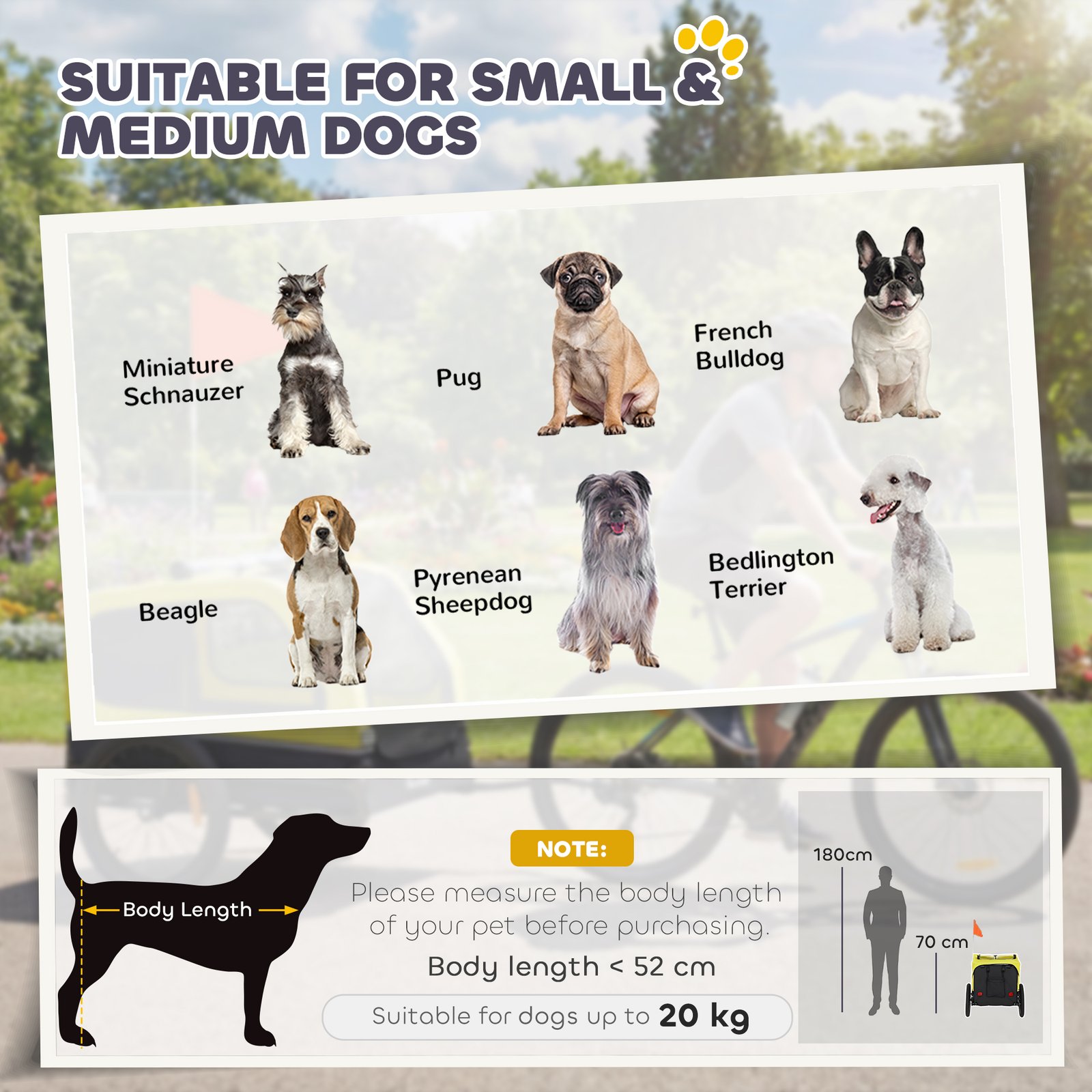 Dog Bike Trailer with Flip-Down Ramp Tailgate, Quick Release Frame, Universal Bicycle Coupler, Reflectors, Yellow