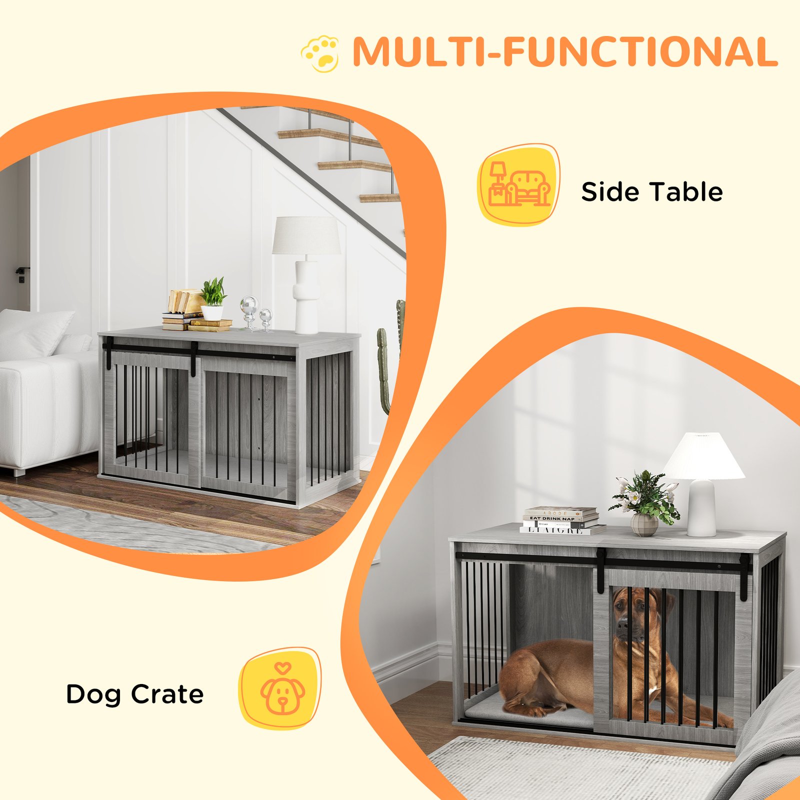 46.46'' Dog Crate Furniture with Removable Cushion & Security Latch for Extra Large Dogs - Grey
