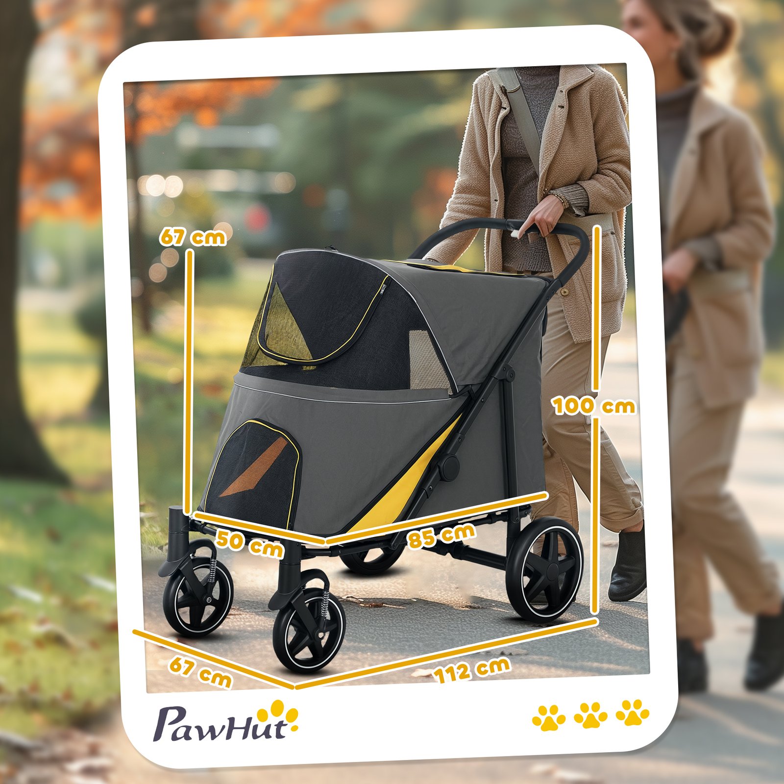 Foldable Pet Stroller, with Universal Wheels, Shock Absorber, for Medium and Large Dogs - Grey