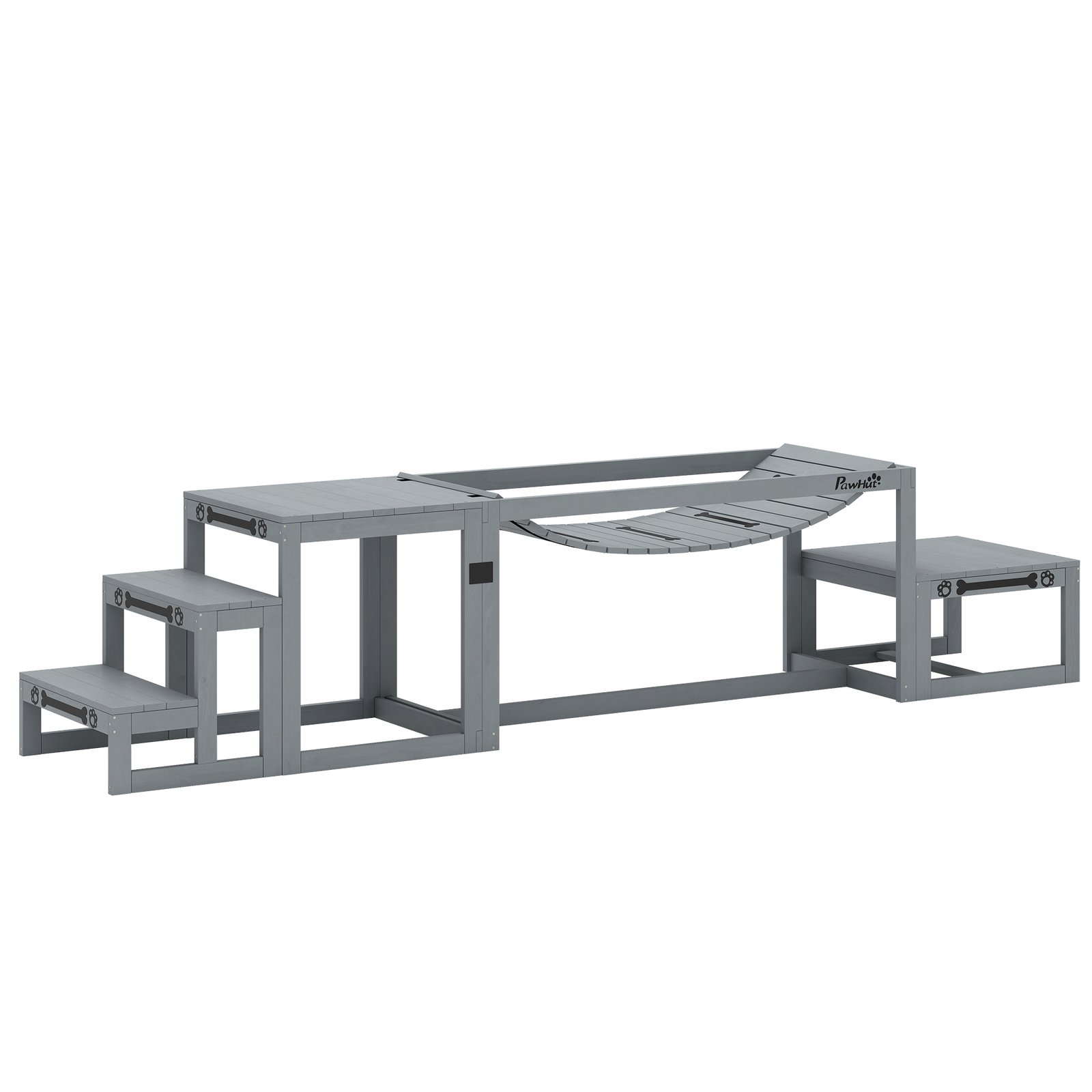 3 Pieces Wooden Dog Agility Training Equipment with Soft Bridge, Pause Platform and Pet Stair for Outdoor, Grey