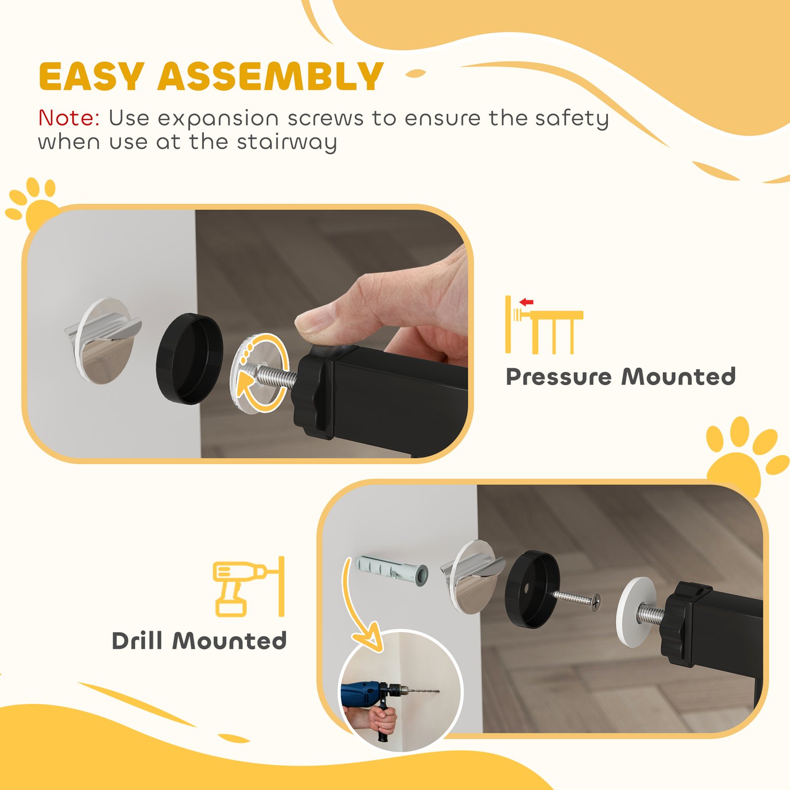 Adjustable Safety Gate w/ One Extensions, Four Adjustable Screws, Black
