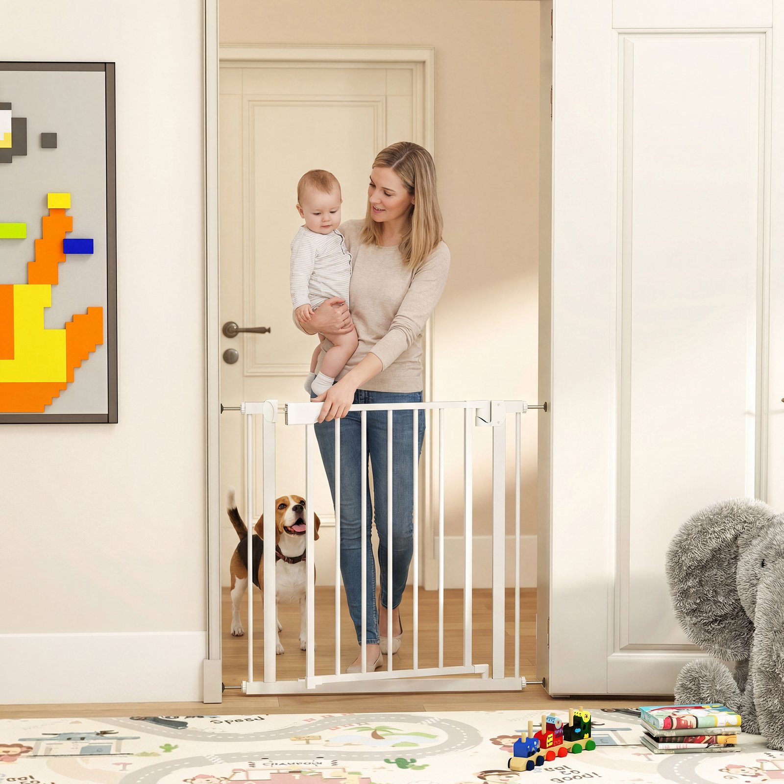 Baby Gate, Pet Safety Gate Pressure Fit, 76-81cm Wide with Two-Way Open, One-Hand Opening
