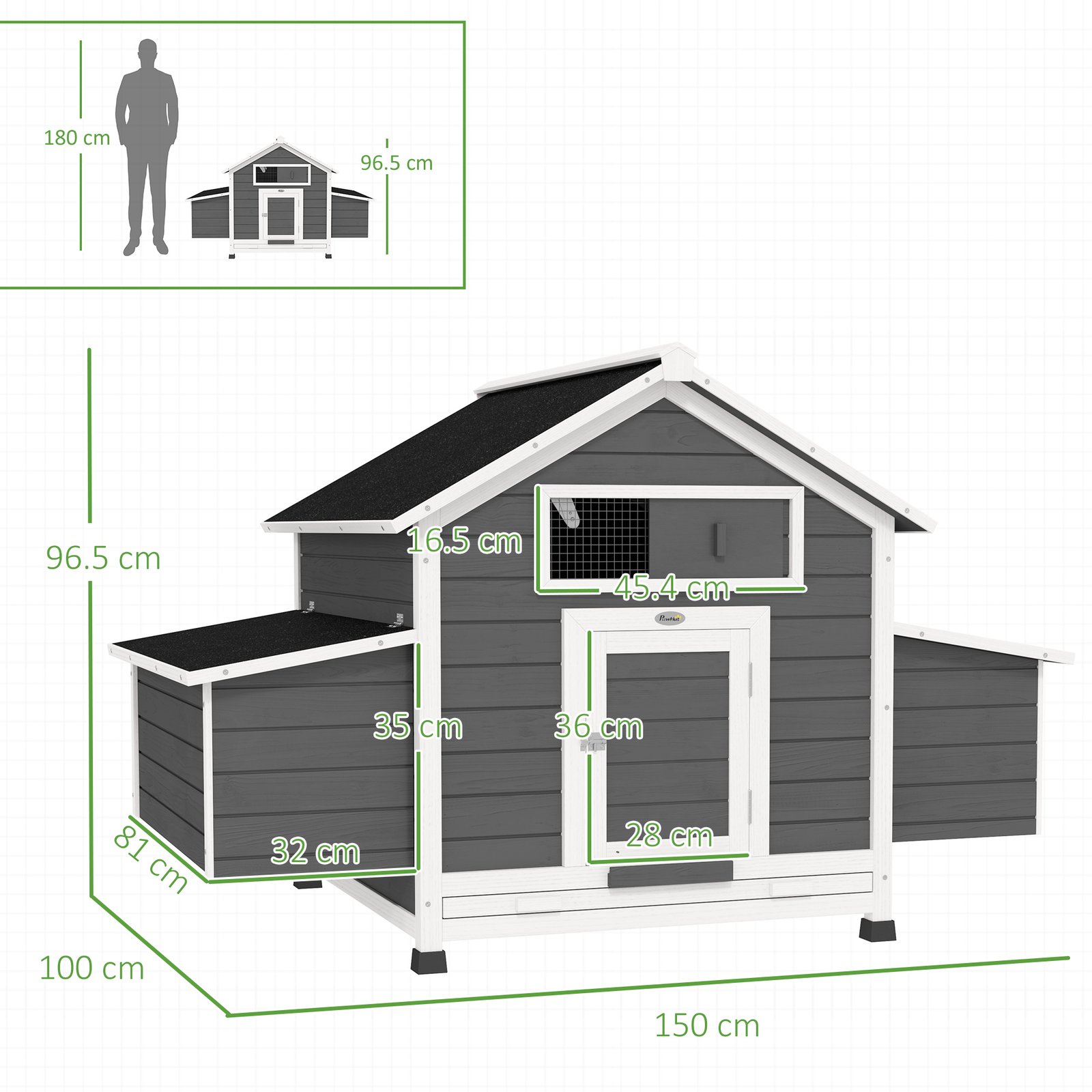 Chicken Coop, Wooden Outdoor Hen House with Nesting Box, Openable Waterproof Top, Pull-Out Tray, 150 x 100 x 97cm
