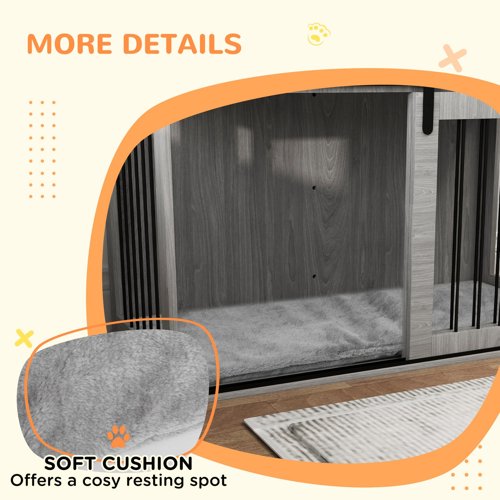 46.46'' Dog Crate Furniture with Removable Cushion & Security Latch for Extra Large Dogs - Grey