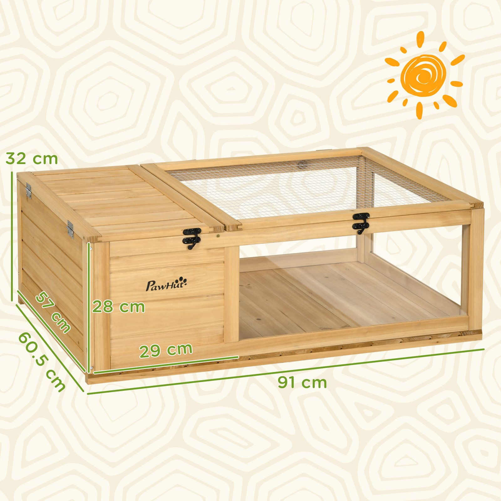 Tortoise House, Small Reptile Wooden House, with Mesh Roofs, Side Panels, for Turtles, Lizards, Geckos and Snakes