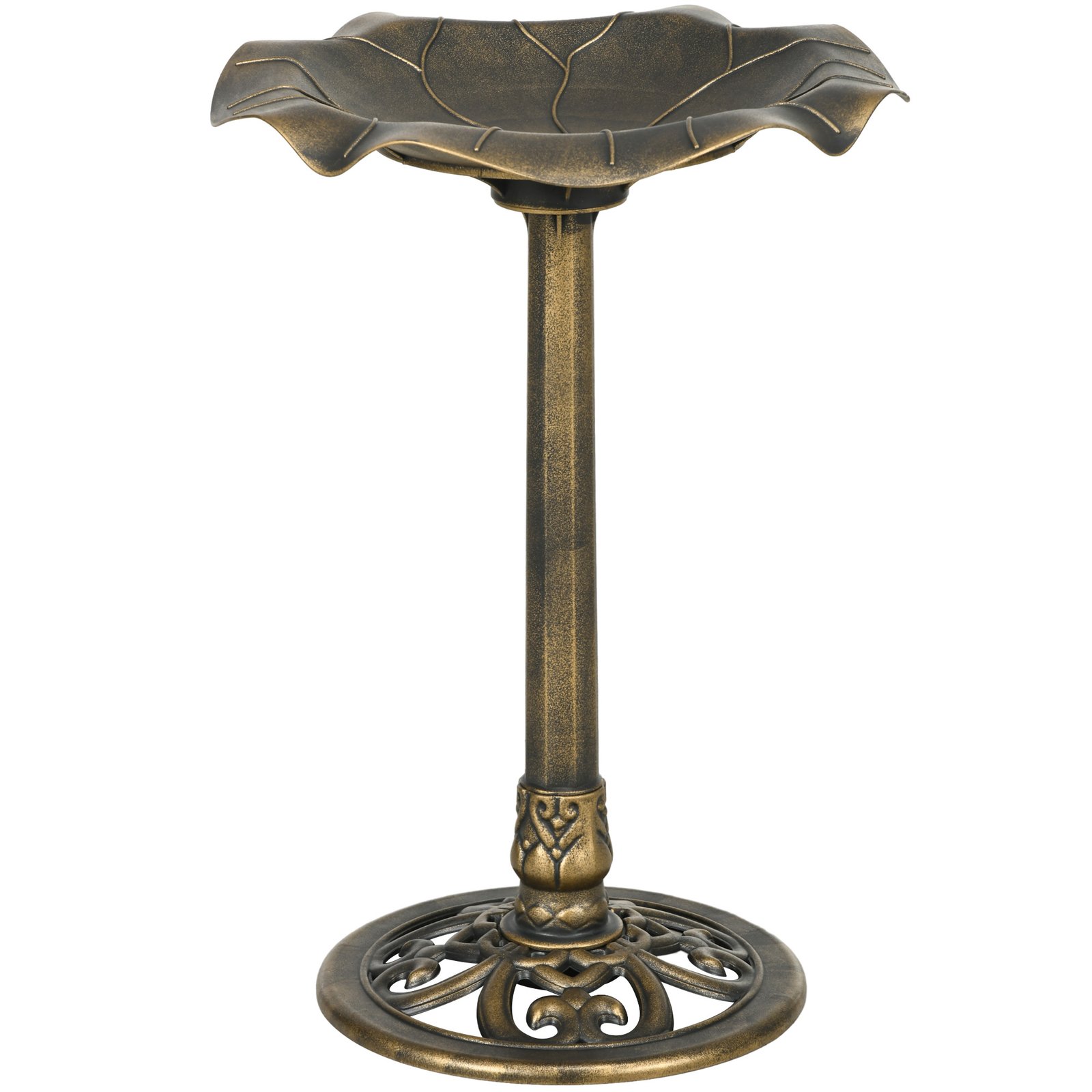 71cm Bird Bath for Garden, Standing Pedestal Birdbath with Lotus Leaf Basin, Vintage Decorative Bird Bath Bowl for Outdoor, Bronze Tone