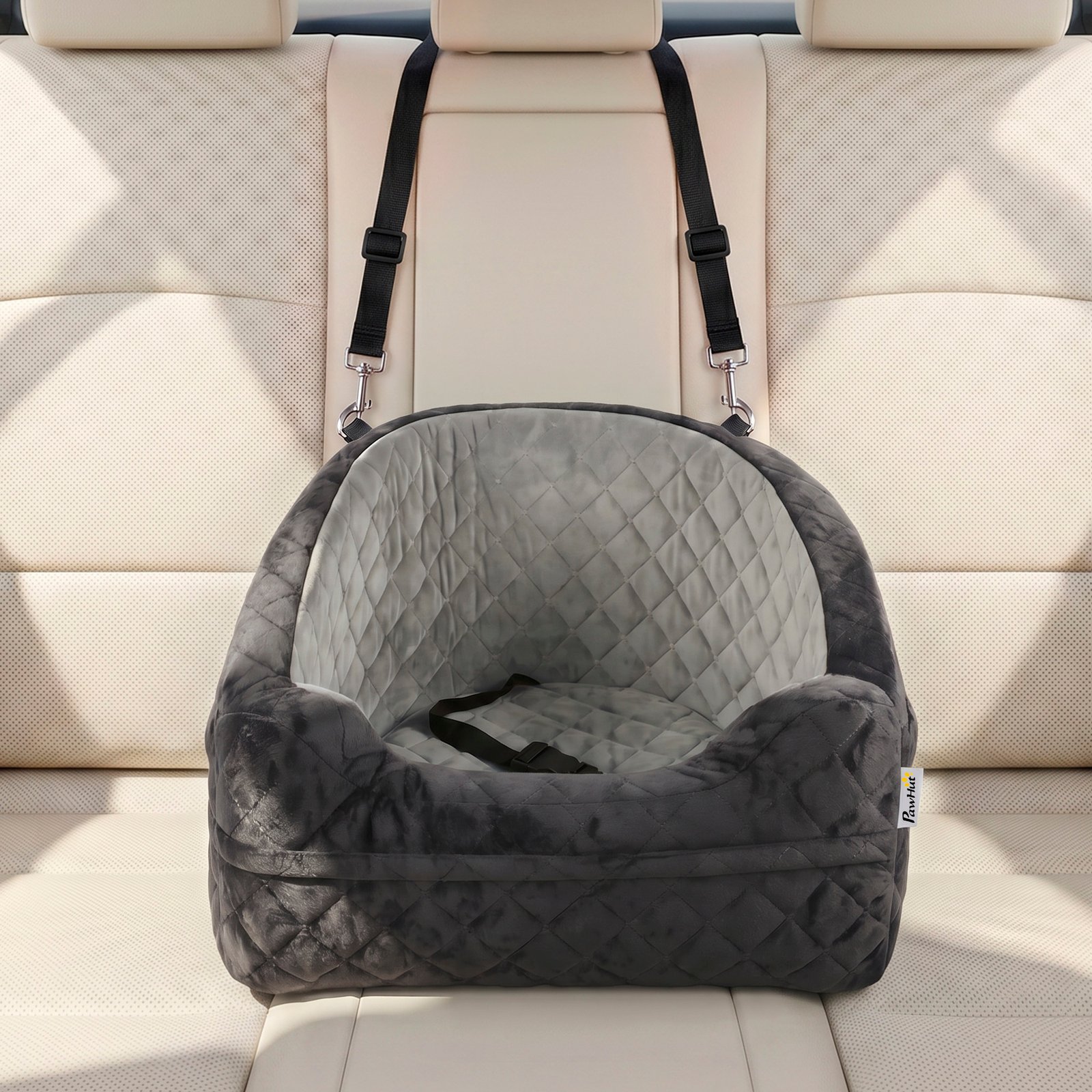Dog Car Seat, Detachable Washable Dog Booster Seat with Thick Cushion, Seat Belt, Pockets for Small Under 10kg, Grey