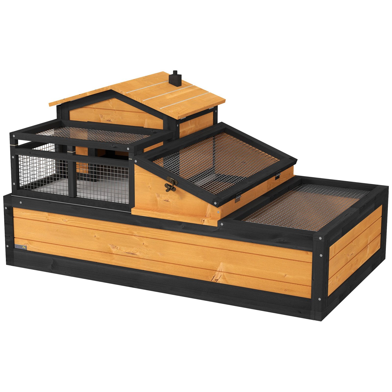 Wooden Tortoise House with Balcony, Tray, Roof, for Indoor and Outdoor, Yellow - Image 2