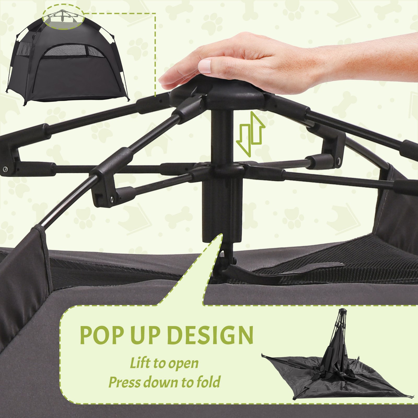 Foldable Dog Cat Tent with Water-Resistant Oxford, Carry Bag for Extra Large Dog, Charcoal Grey