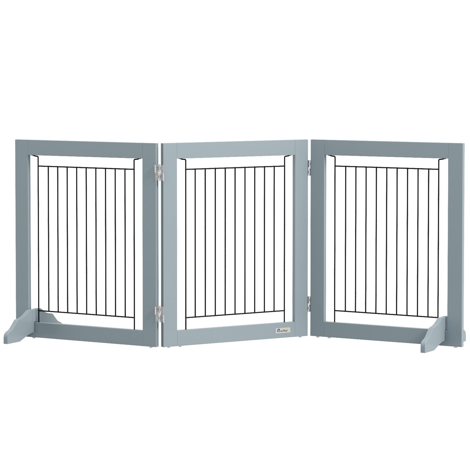 Foldable Pet Gate, with Three Panels & Two Support Feet - Grey