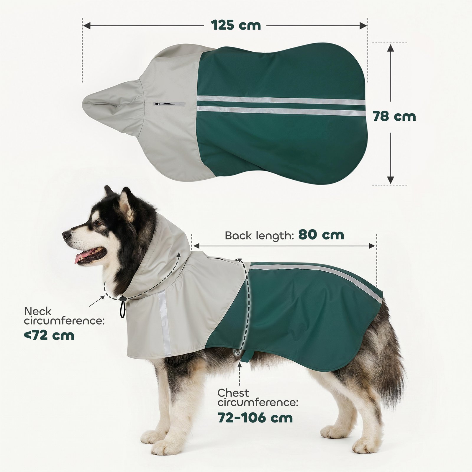 Dog Raincoat with Hood, Waterproof & Breathable Rain Jacket with Leash Hole, for Extra Large Dogs, Green, XL