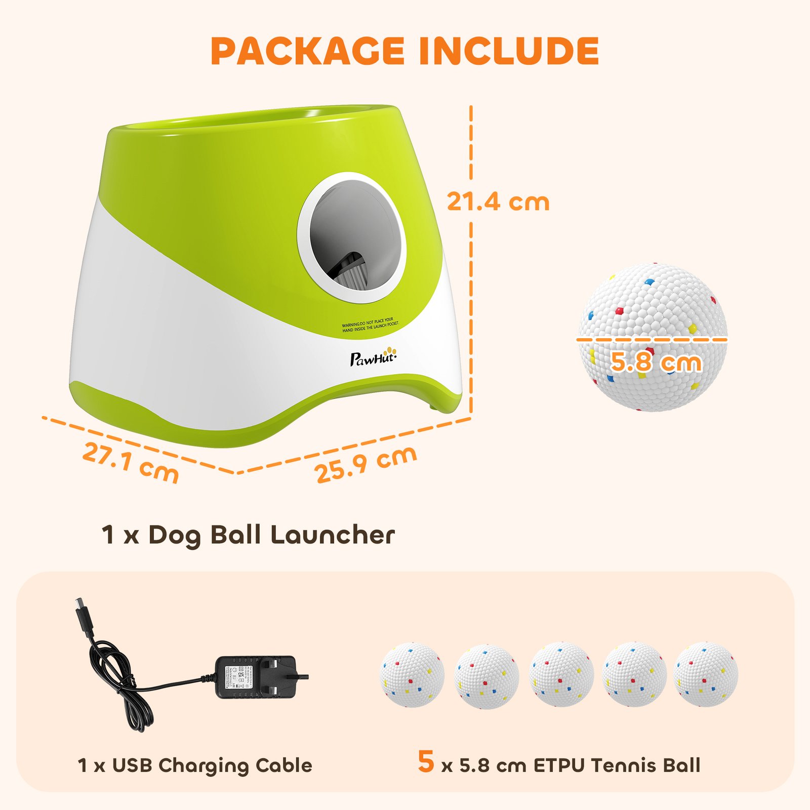Automatic Dog Ball Launcher with 5 ETPU Balls 2.3", 3 Distance Settings 20/33/46ft, Green - Image 3