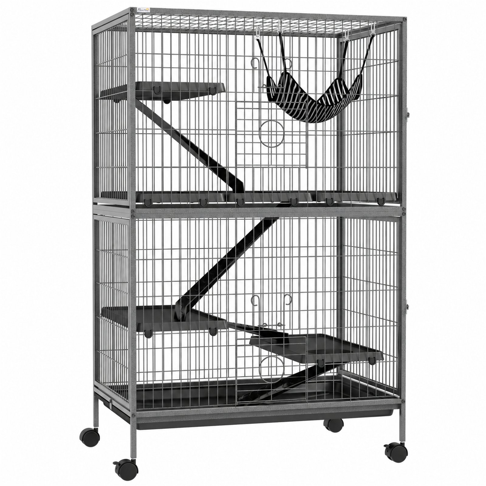 Small Animal Cage for Chinchilla Ferret Squirrel on Wheels with Hammock Removable Tray, Grey
