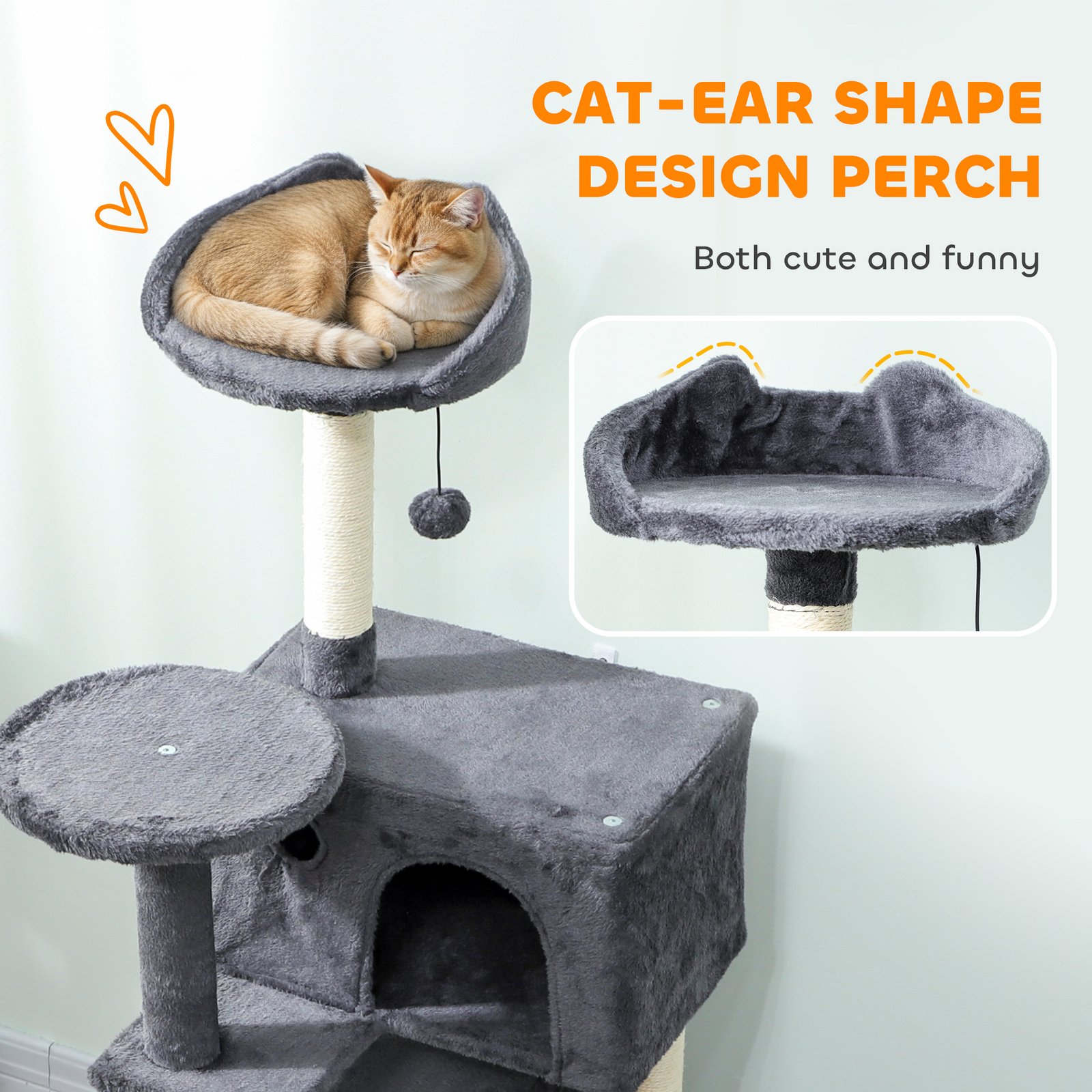160cm Large Cat Tree Tower with Sisal Scratching Posts, Condos, Plush Perches, Hammock, Ladder, Dark Grey