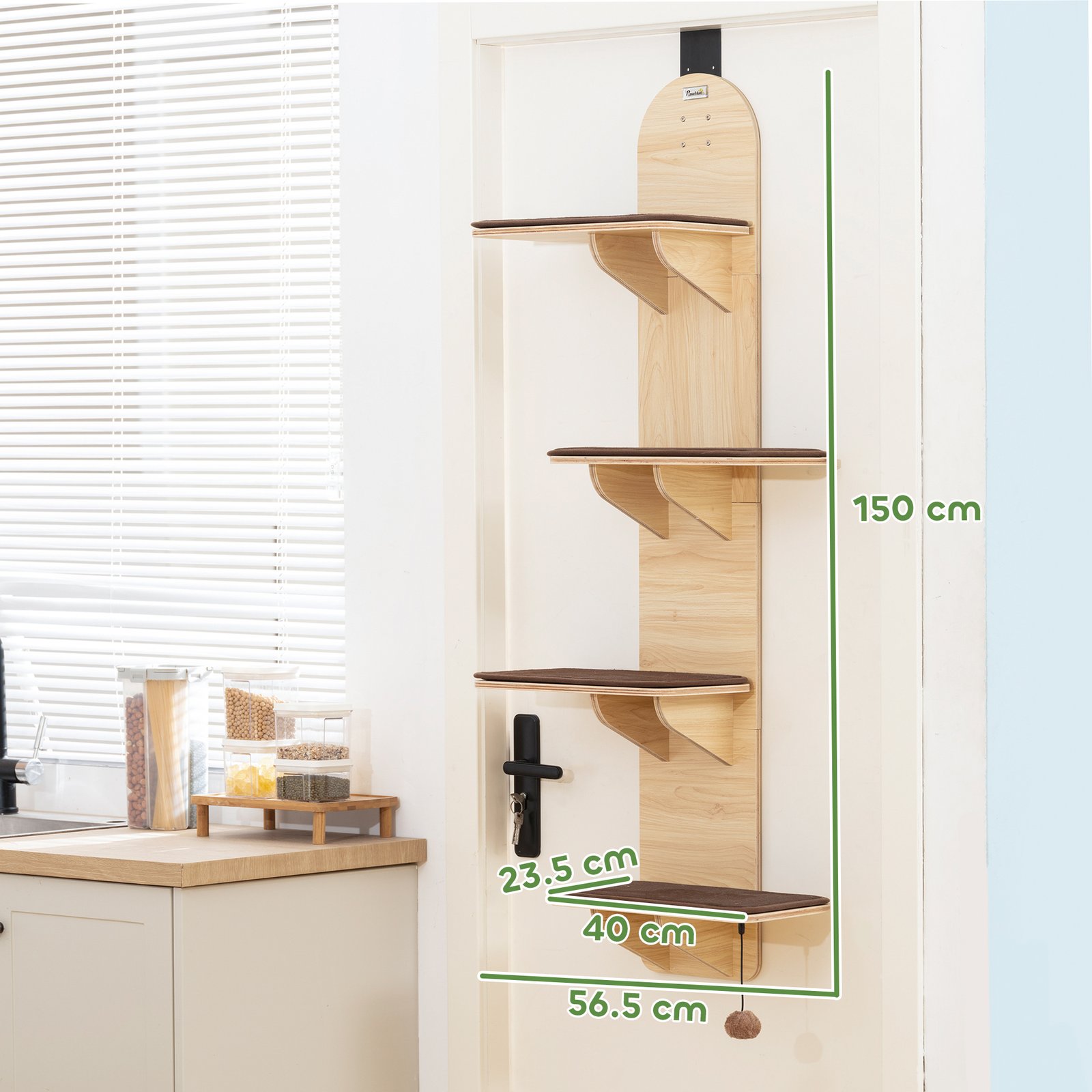 4-Level Door Mounted Cat Tree with Washable Plush Mats, Toy Balls, Door Hanging Cat Shelf for Indoor Cats - Image 3