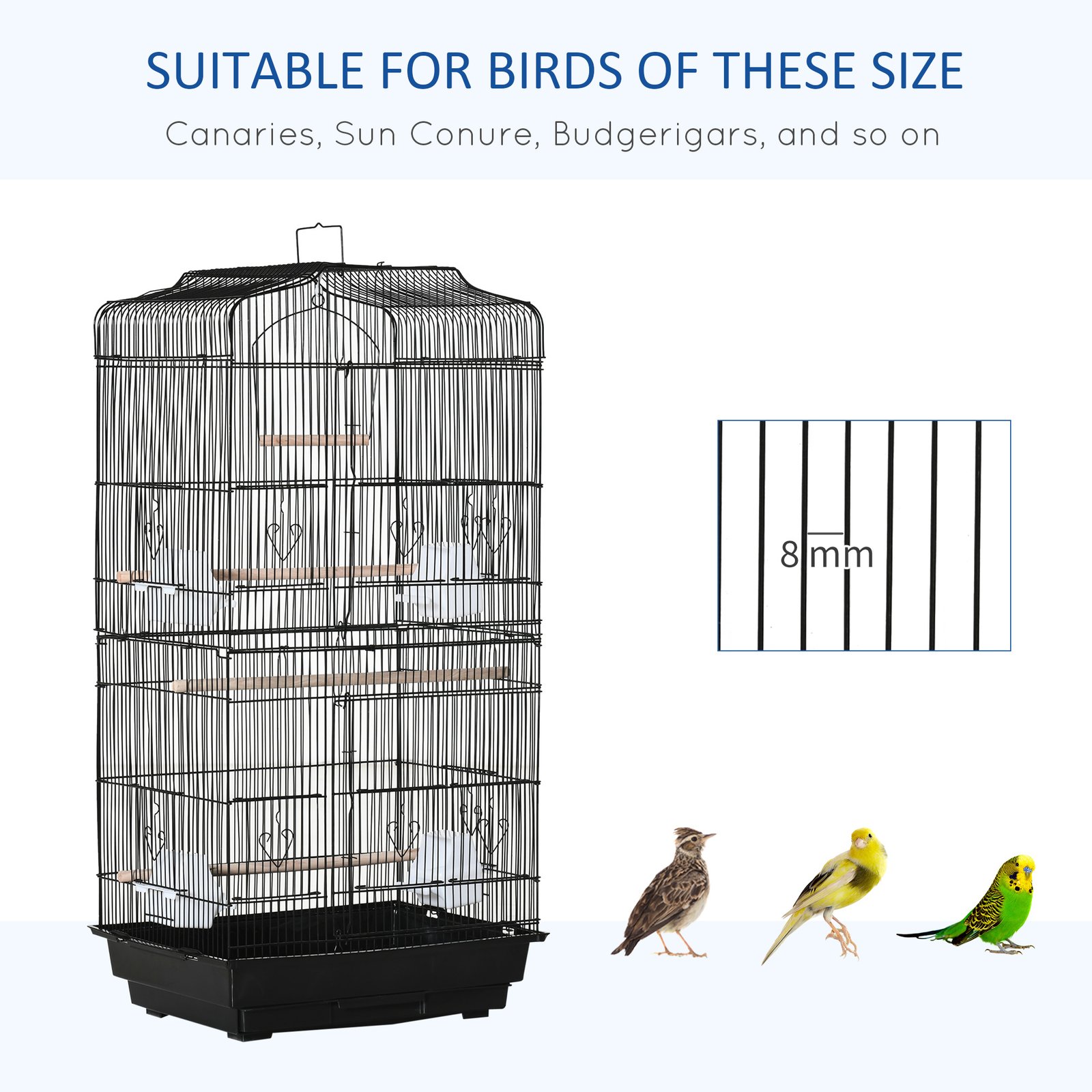 Large Metal Bird Cage with Stand, Perches, Food Bowls, Swing, for Budgies, Finches, Black