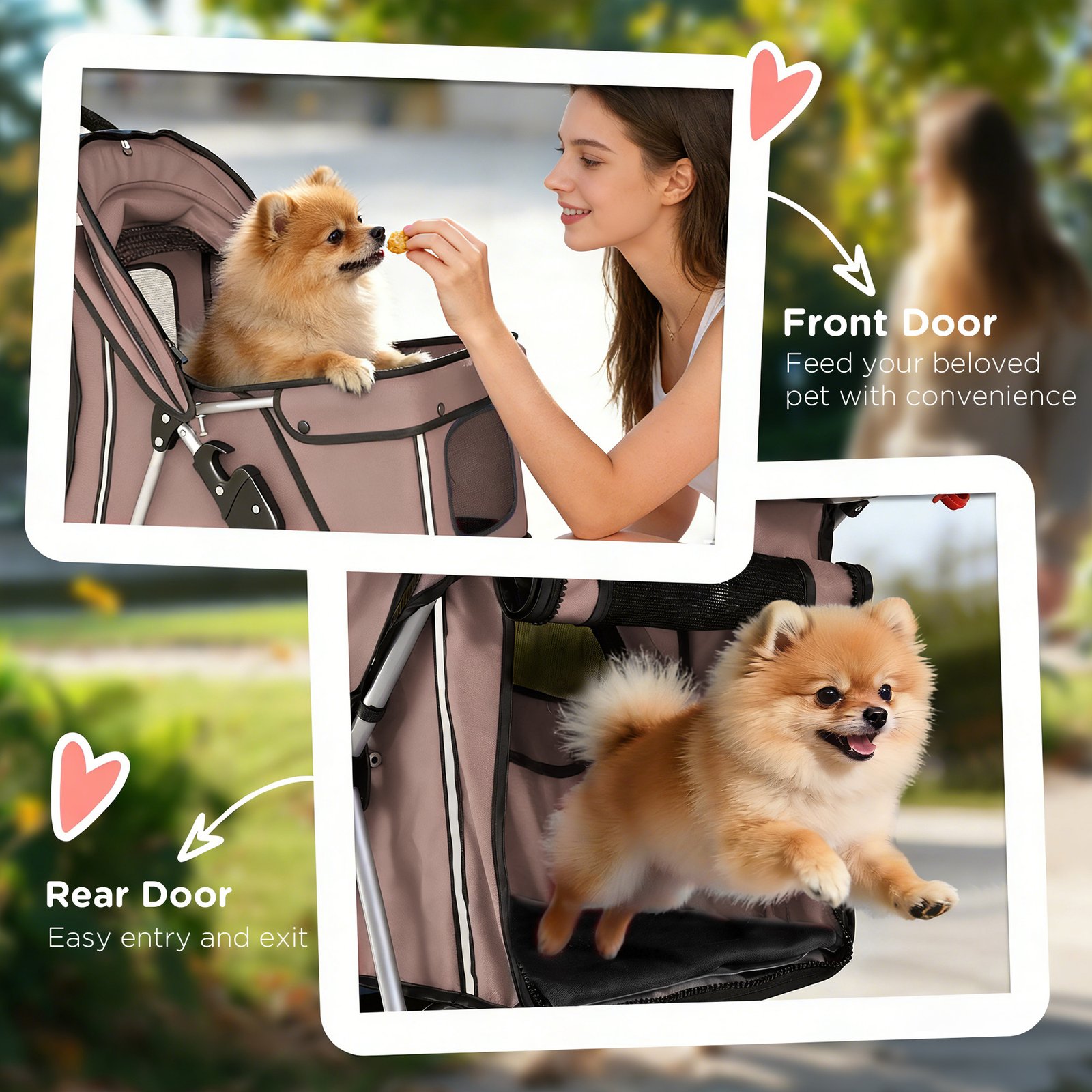 Dog Pram, Pet Stroller with Reflective Strips, Foldable Cat Stroller with 360° Swivel Wheels, Brown - Image 7