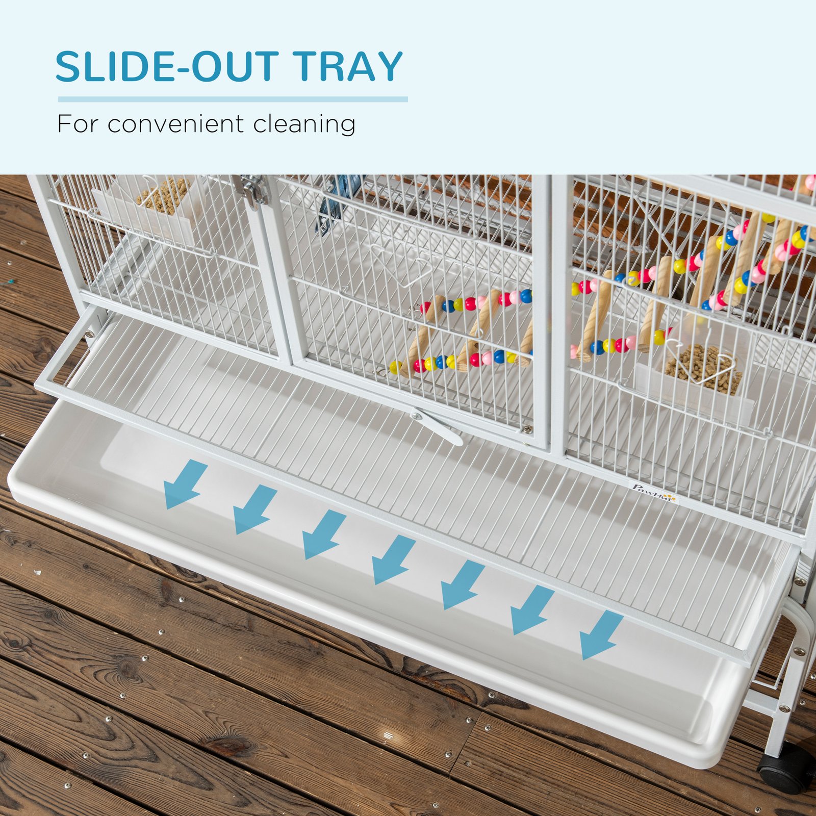 Large Bird Cage Budgie Cage 3 Tier Aviary with Stand Wheels, Toys, Ladders, Shelf for Canaries, Finches, Cockatiels, Parakeets - White - Image 6