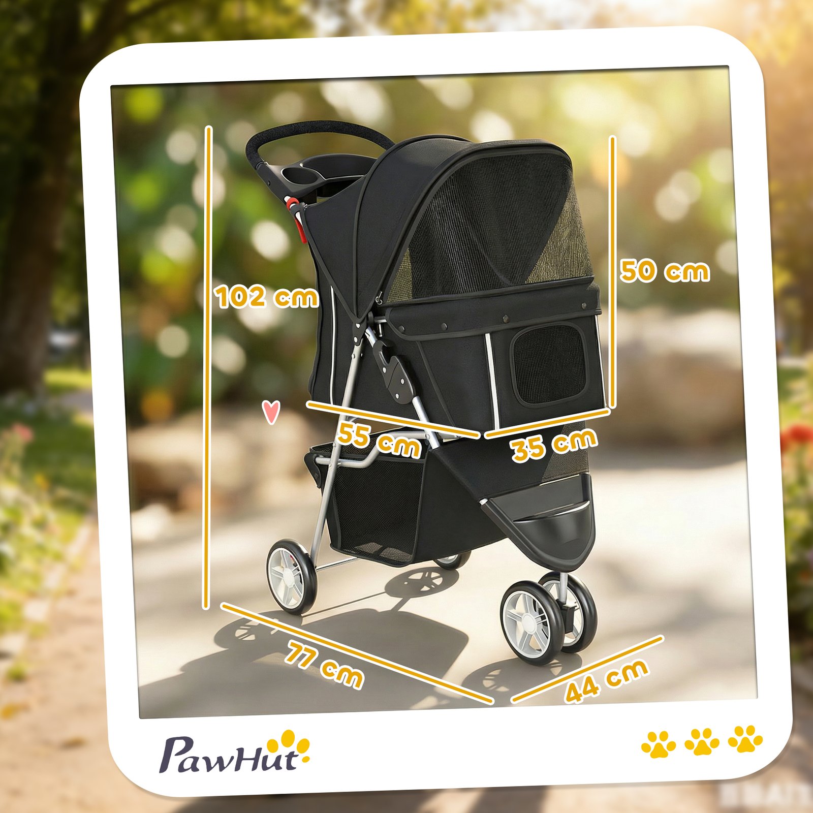 3 Wheel Pet Stroller for Small and Miniature Dogs, Black - Image 3