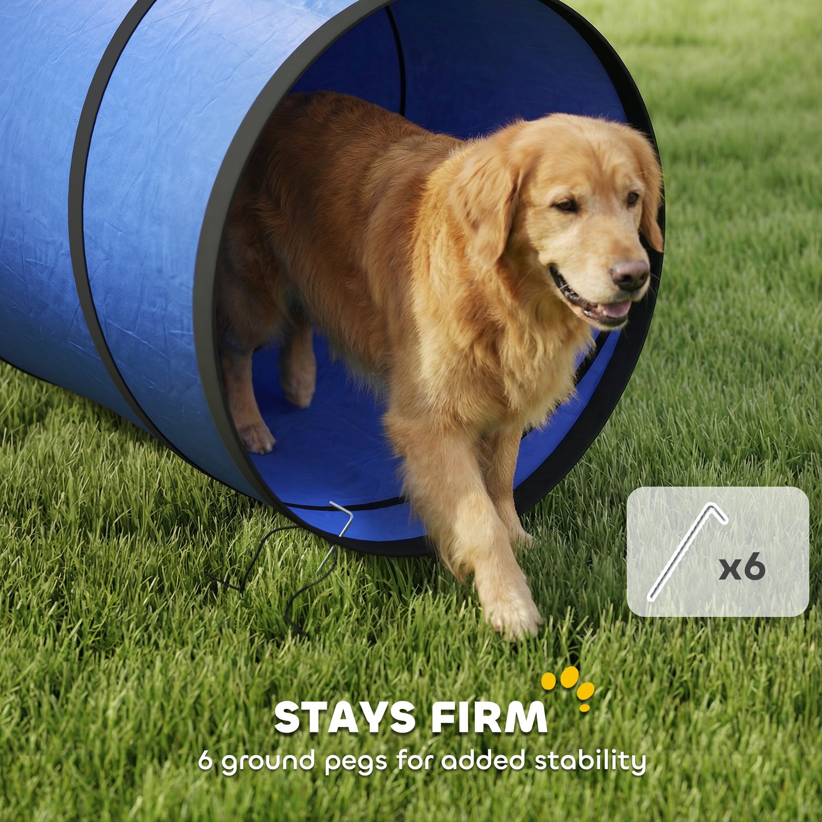 Dog Tunnel, 500 x 60 cm, Foldable Play Tunnel with 6 Pegs and Bag, Tear-Resistant Outdoor Dog Agility Equipment, Blue