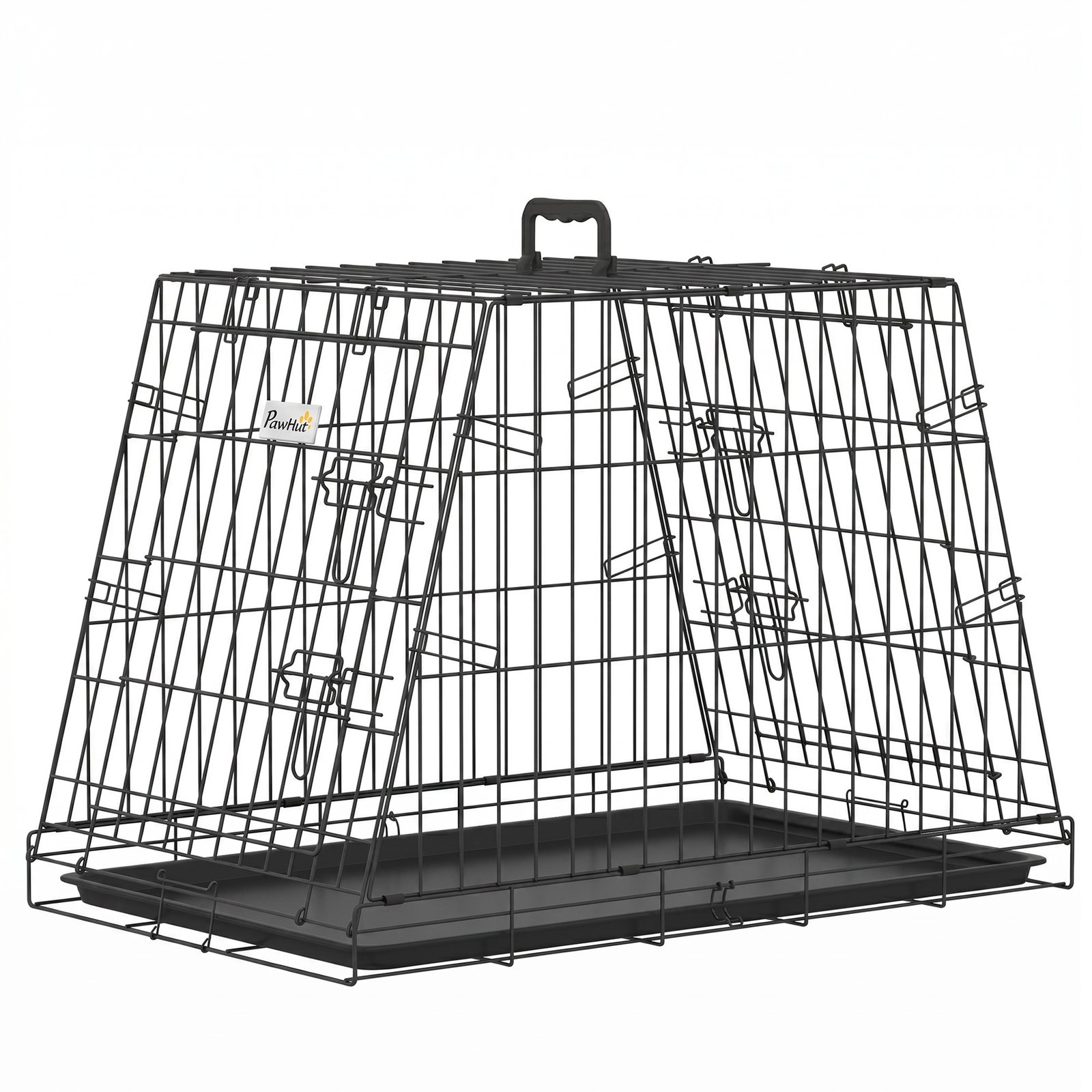 30"(76 cm) Car Dog Crate Collapsible Slanted Travel Small Dog Cage with Tray & Handle 76L x 48W x 53H cm