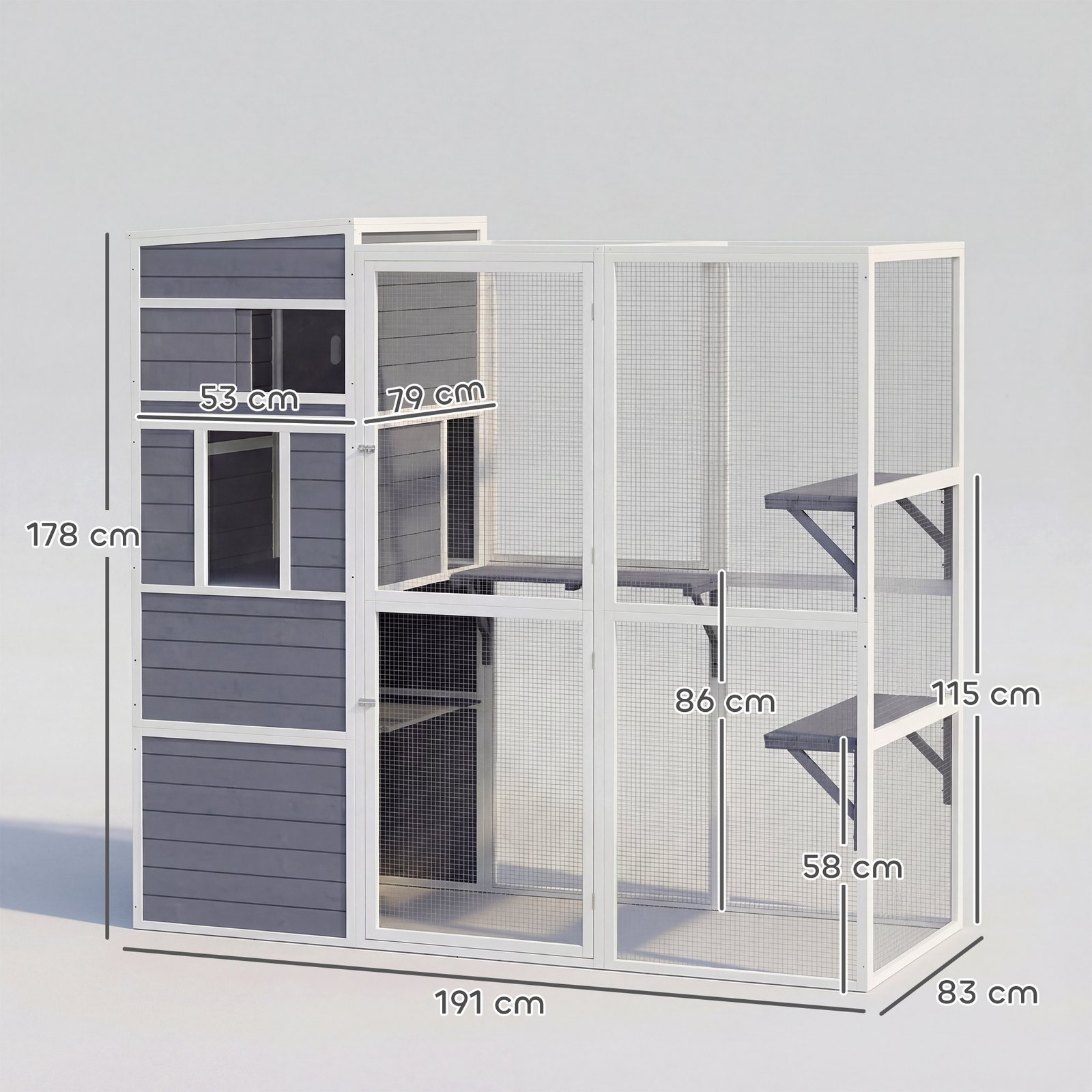 4-Tier Wooden Catio Cat Outdoor Enclosure with Sun Roof, Resting Rooms, 3 Platforms, Window Outdoor Indoor, Grey